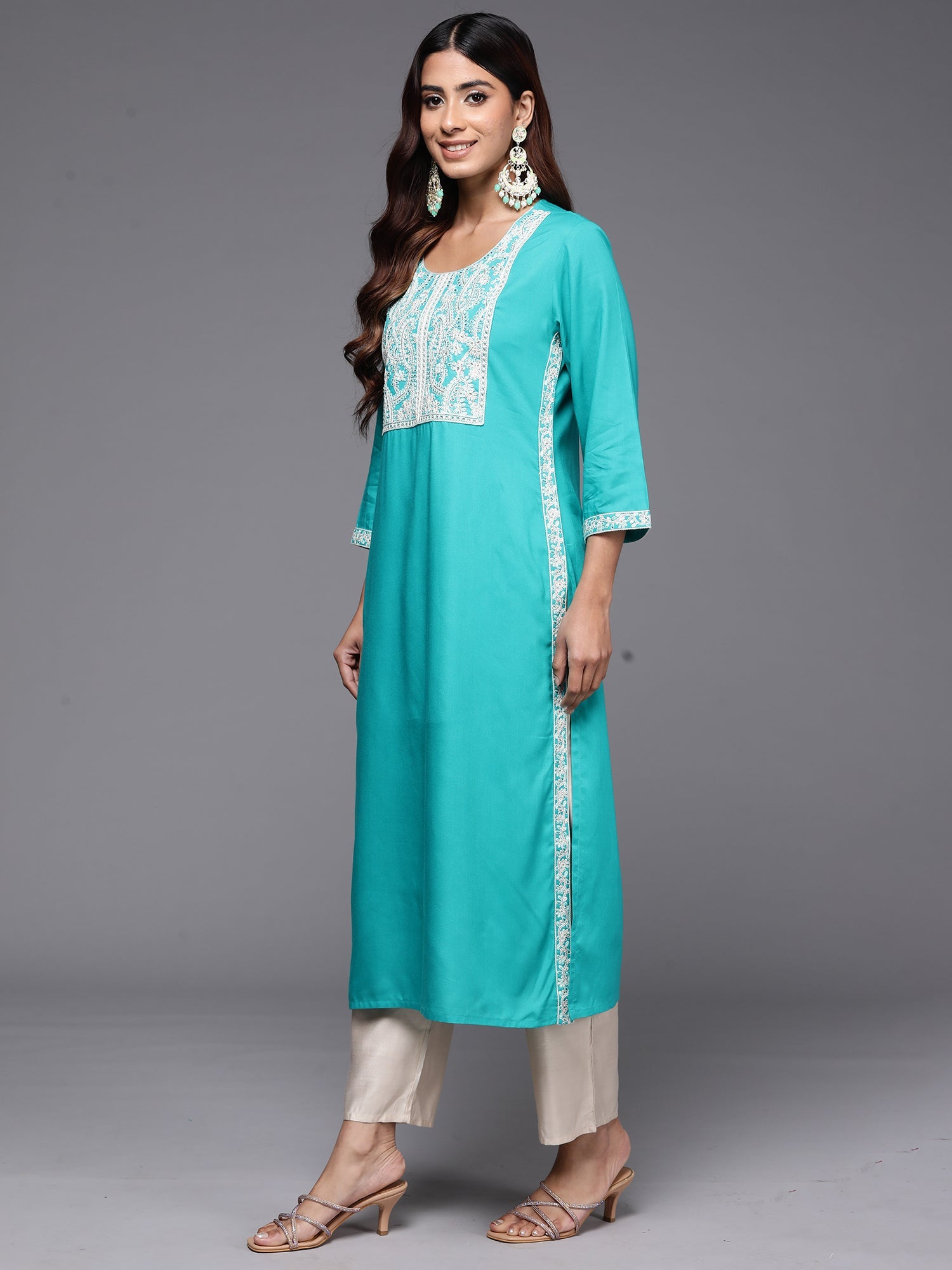 Women's Sea Green Viscose Rayon Kurta - Taantav