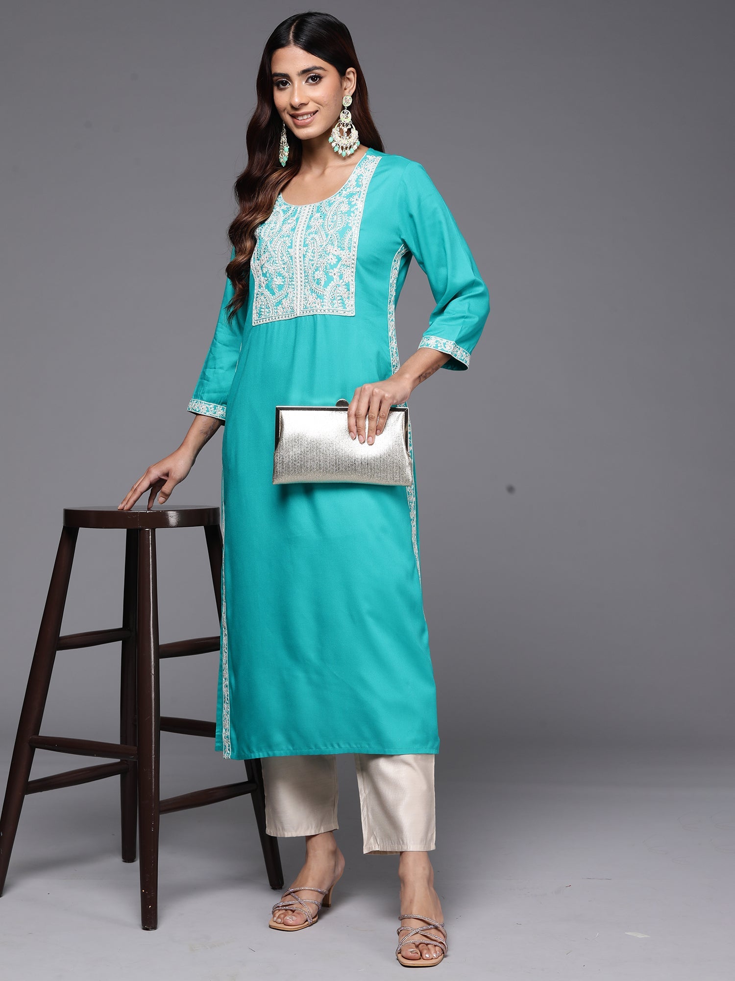 Women's Sea Green Viscose Rayon Kurta - Taantav