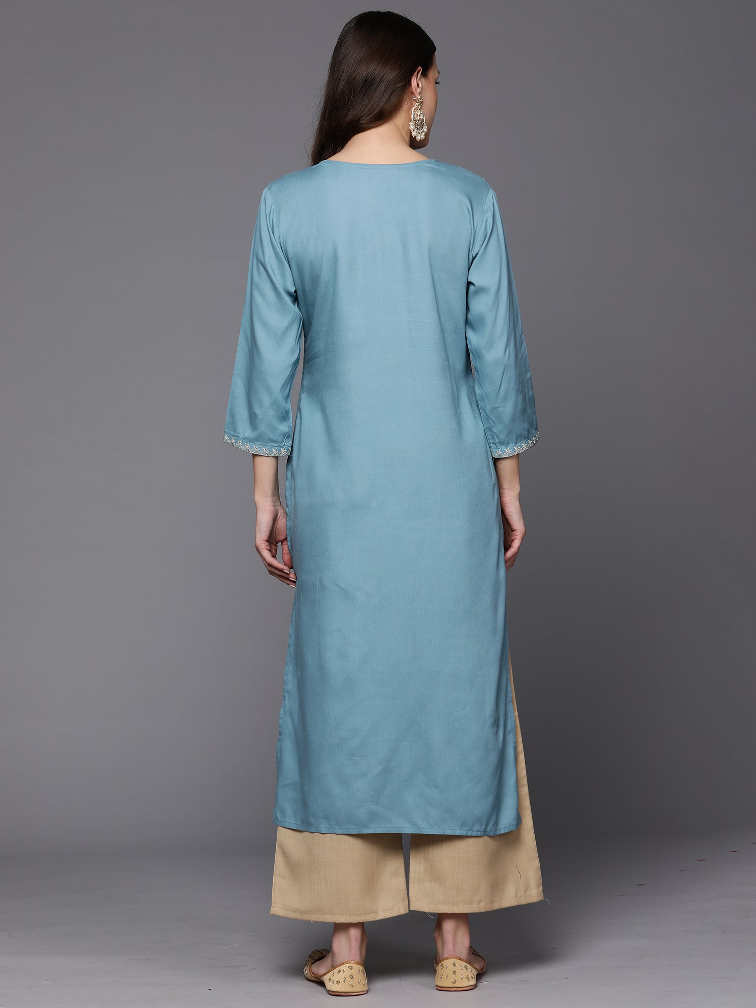 Women's Blue Viscose Rayon Kurta - Taantav