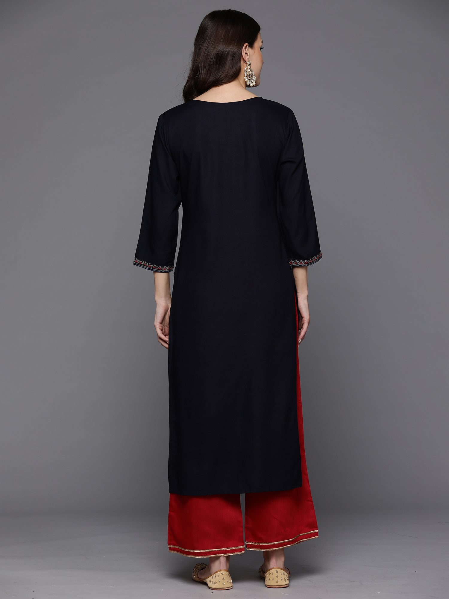 Women's Navy Blue Viscose Rayon Kurta - Taantav