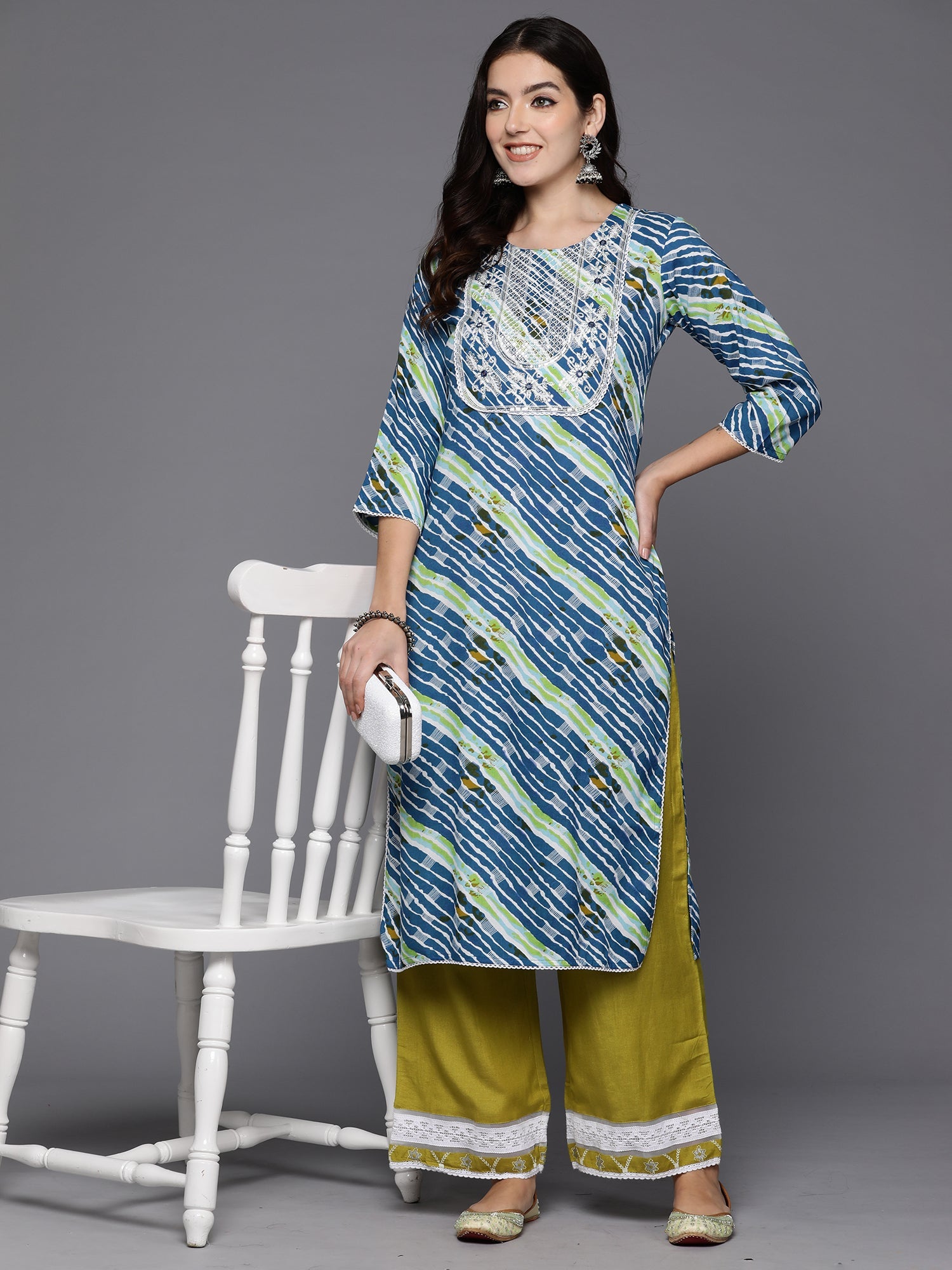 Women's Navy Blue Viscose Rayon Kurta - Taantav