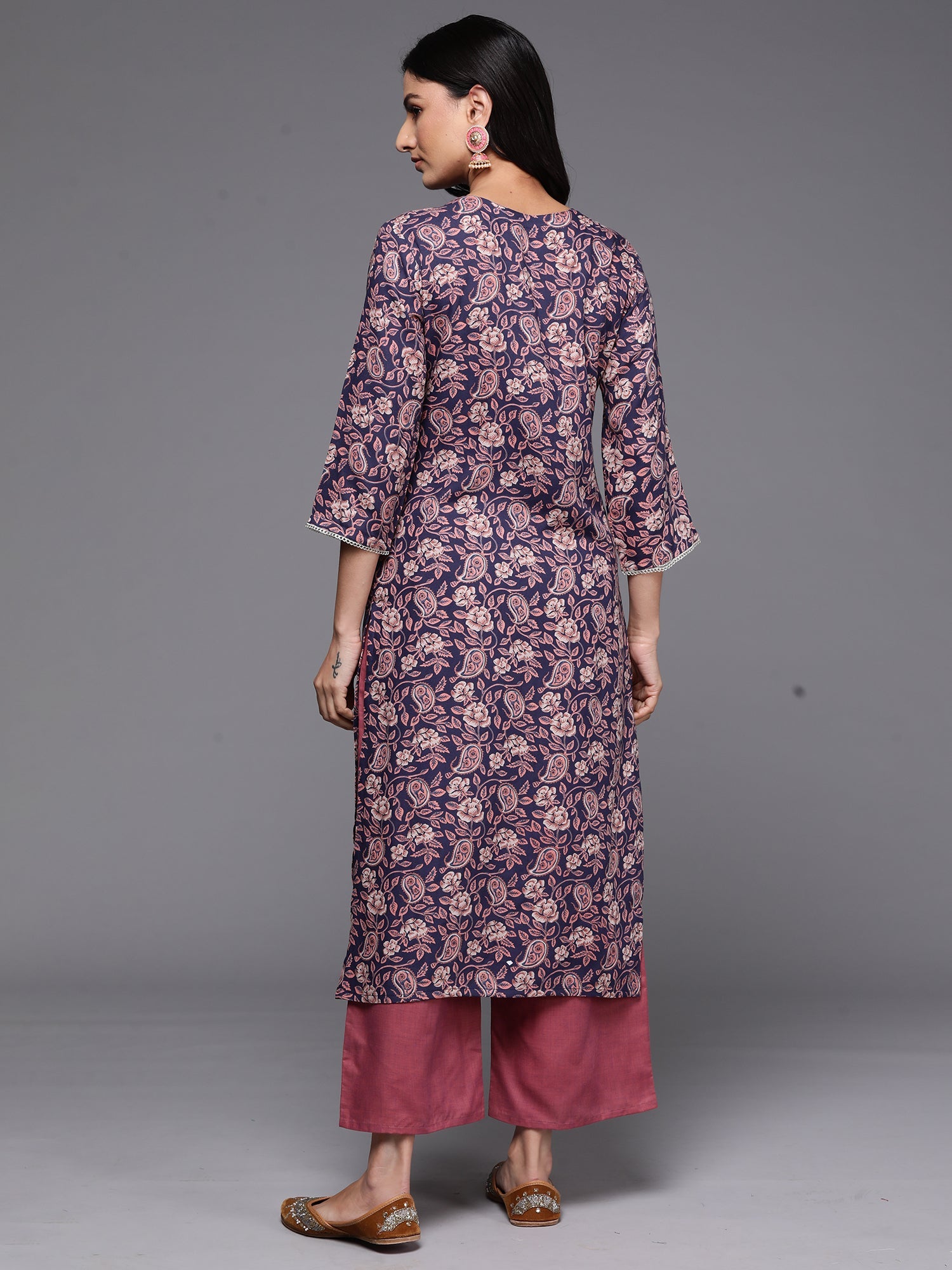 Women's Navy Blue Viscose Rayon Kurta - Taantav