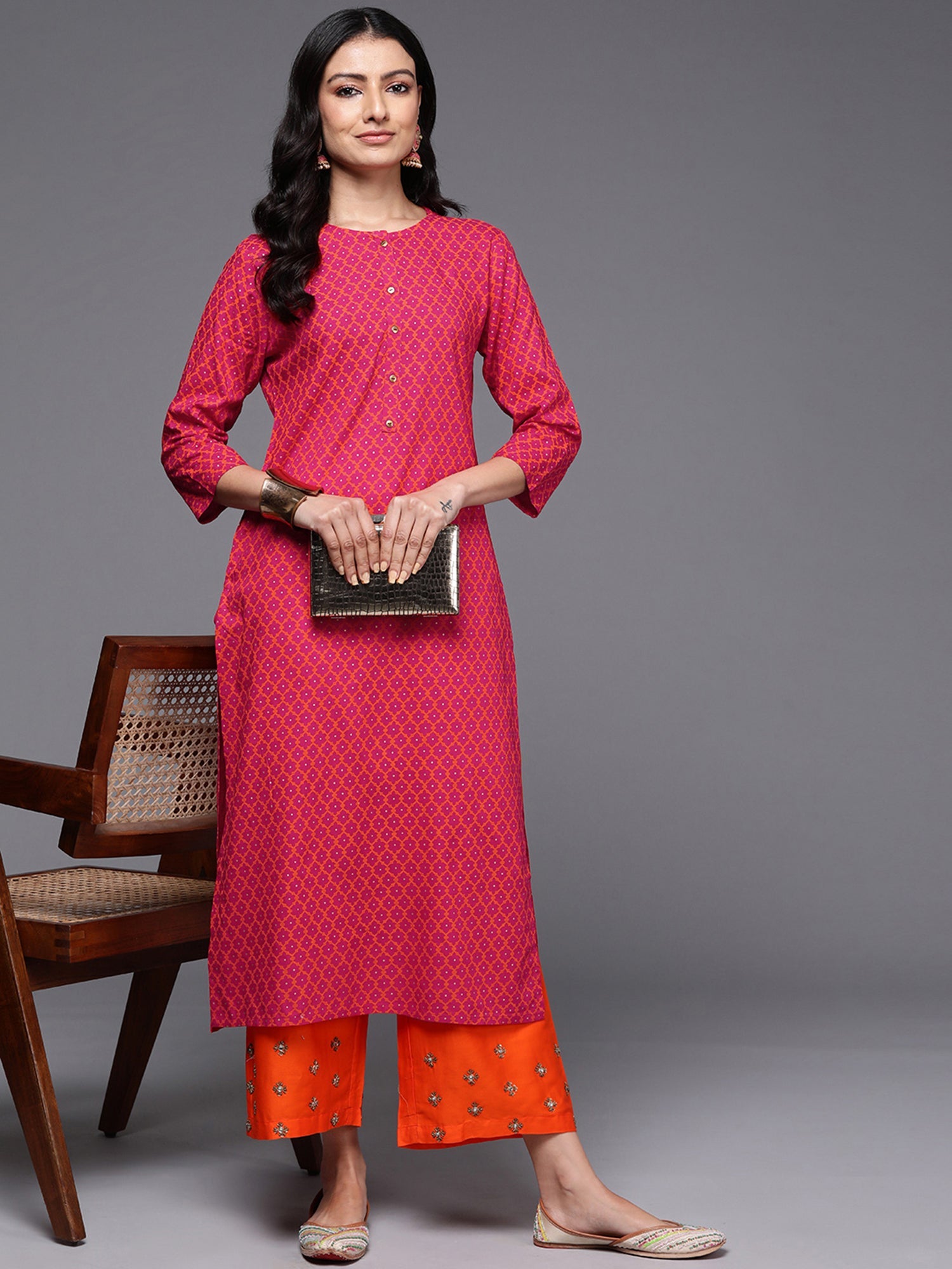 Women's Pink Viscose Rayon Kurta - Taantav