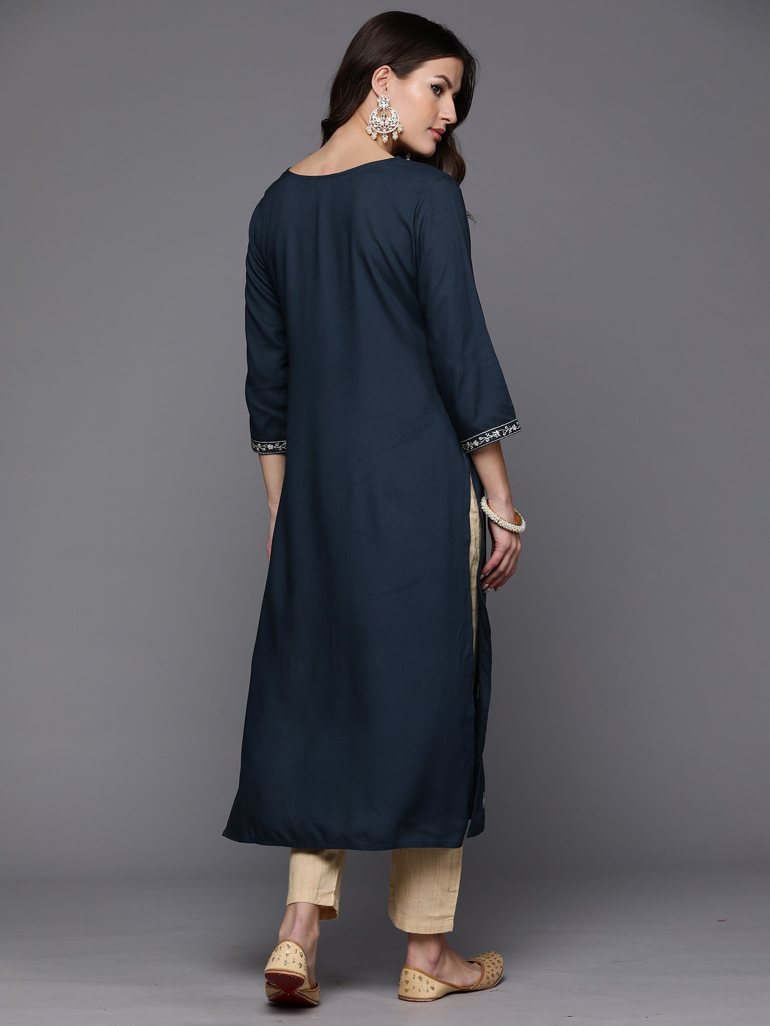 Women's Teal Viscose Rayon Kurta - Taantav