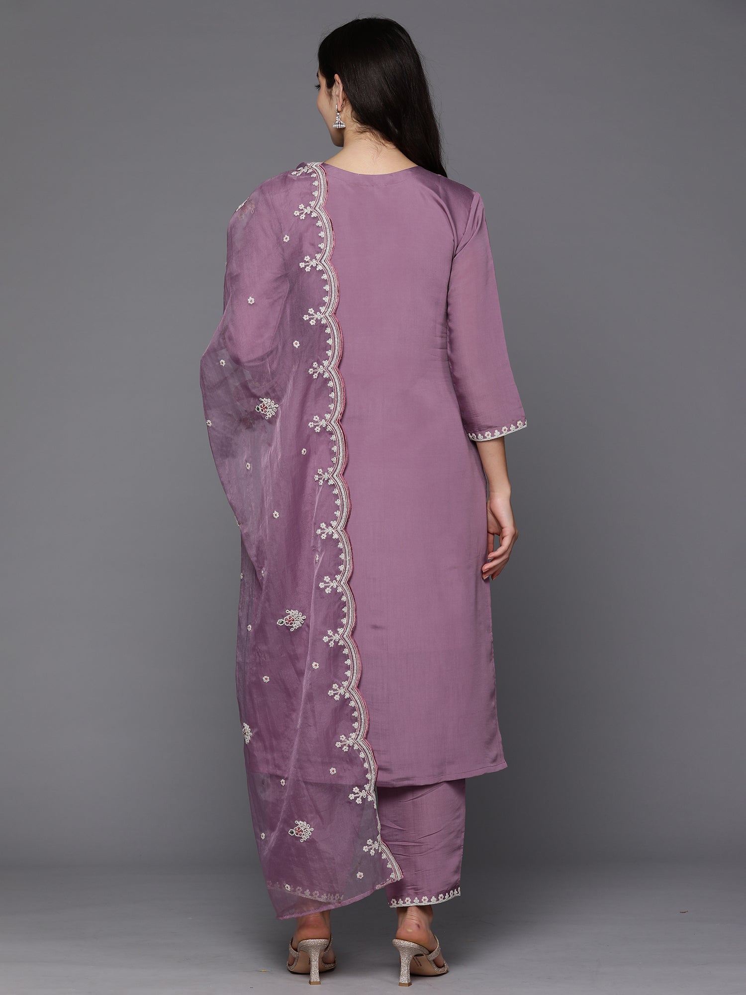 Women's Lavender Silk Blend Kurta Set - Taantav