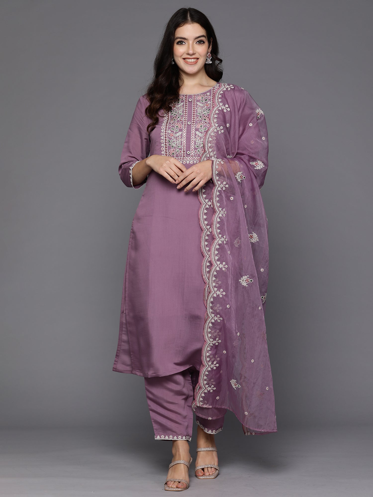 Women's Lavender Silk Blend Kurta Set - Taantav