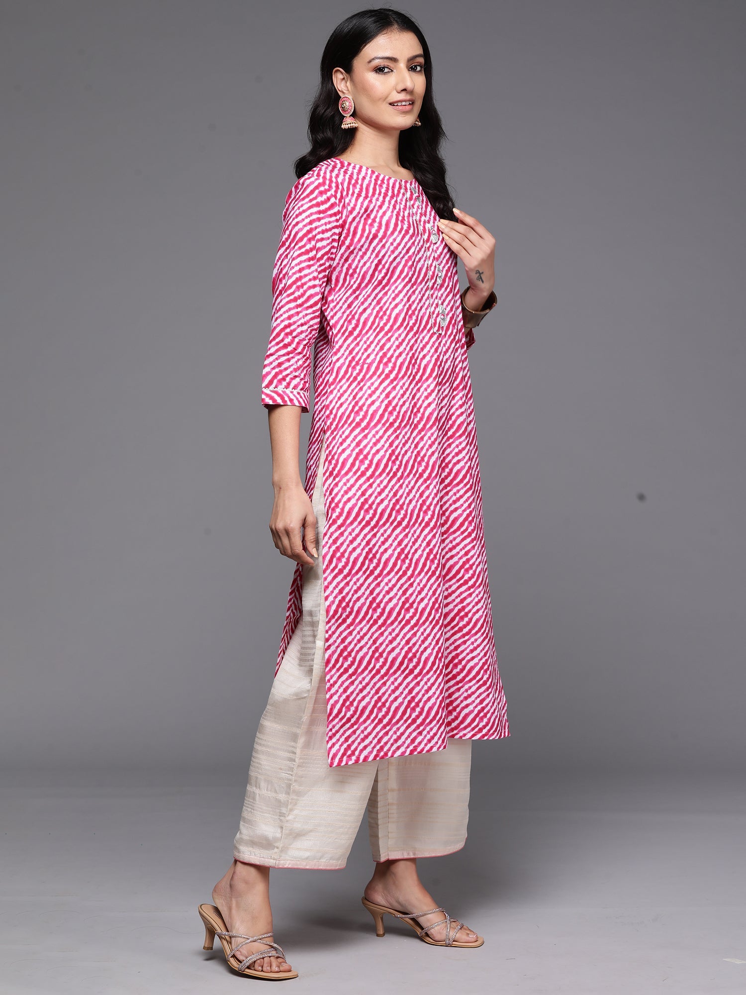 Women's Pink Cotton Kurta - Taantav