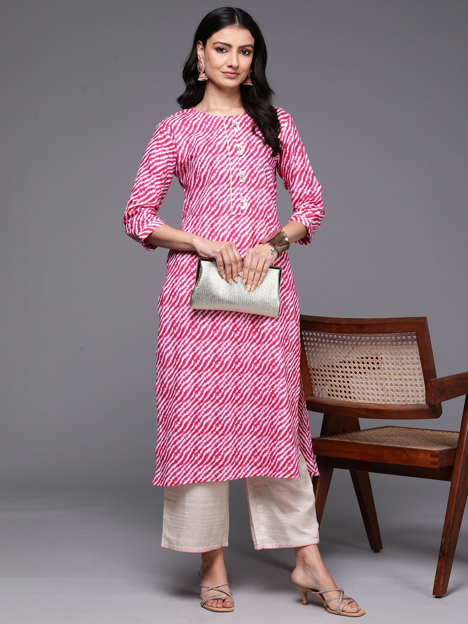 Women's Pink Cotton Kurta - Taantav