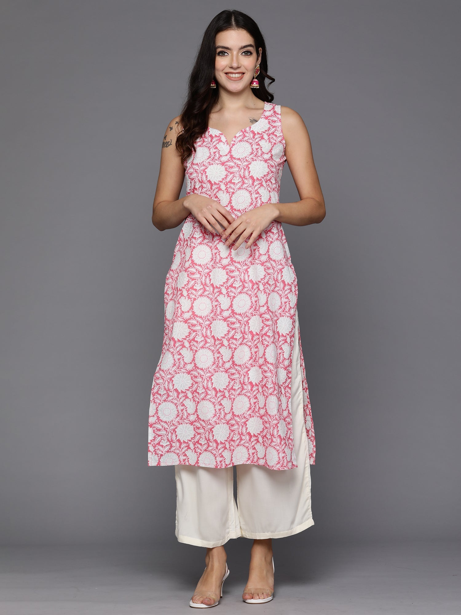 Women's Pink Cotton Kurta - Taantav