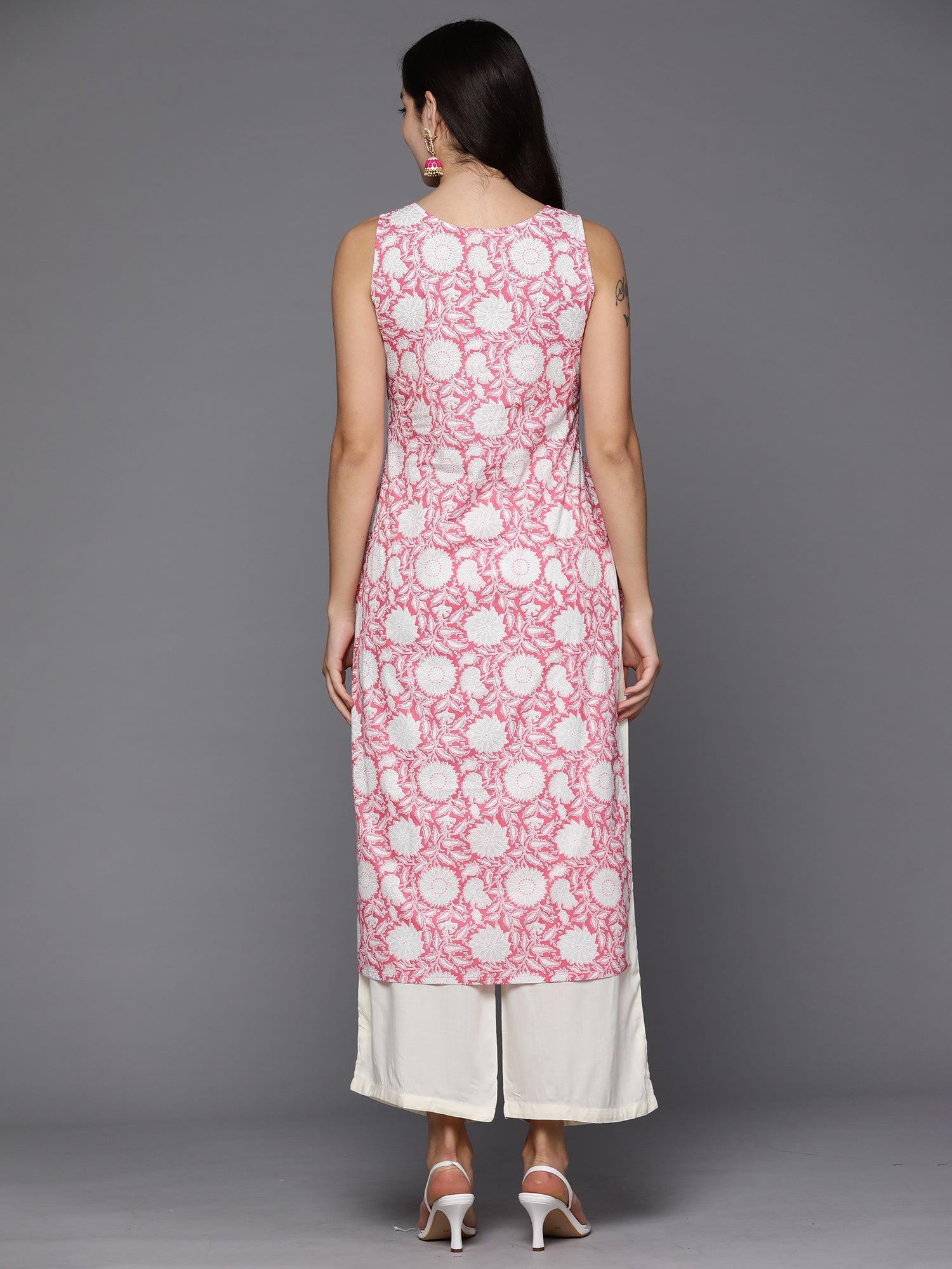 Women's Pink Cotton Kurta - Taantav