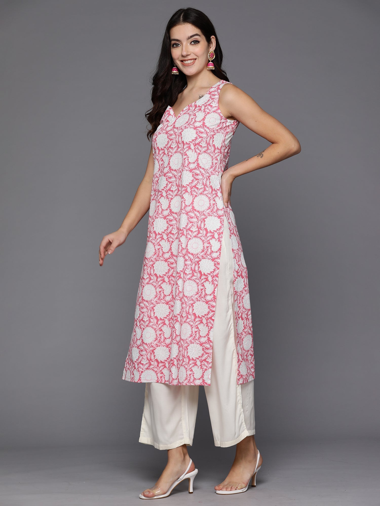 Women's Pink Cotton Kurta - Taantav