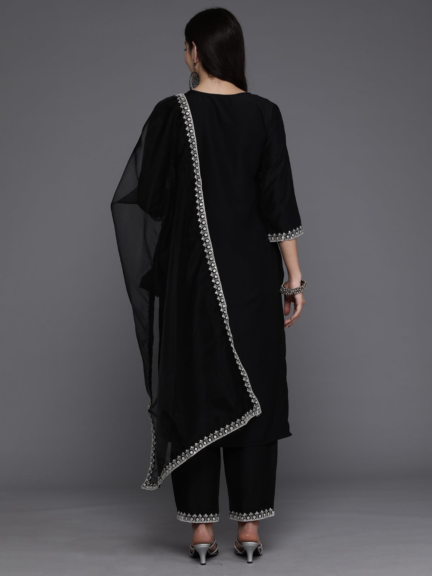 Women's Black Silk Blend Kurta Set - Taantav