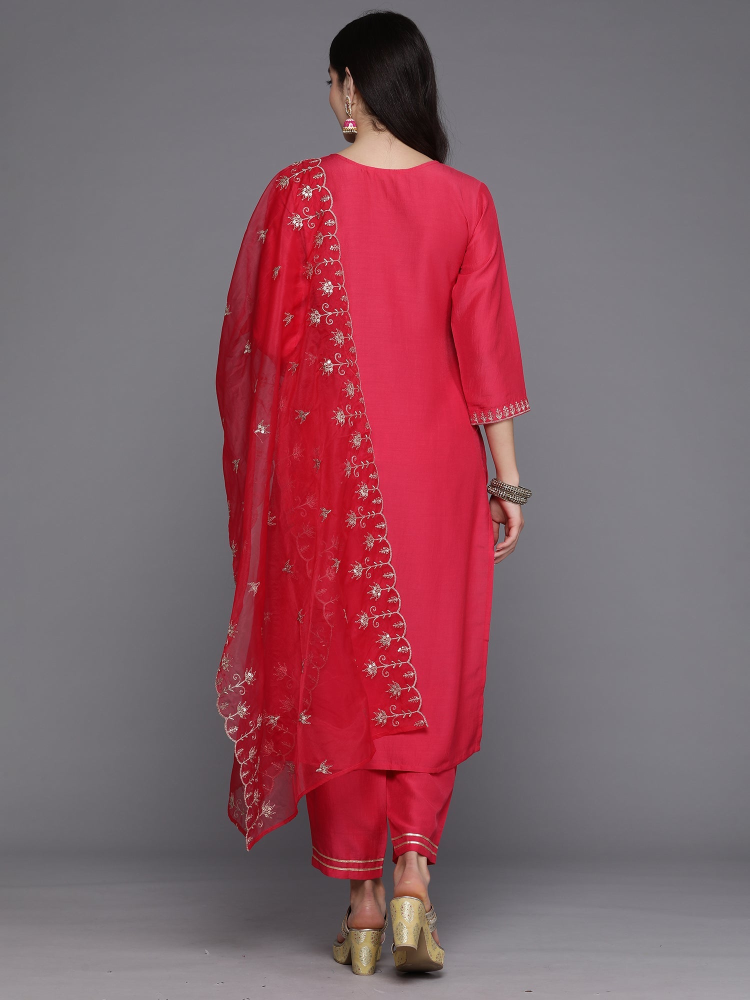 Women's Pink Silk Blend Kurta Set - Taantav