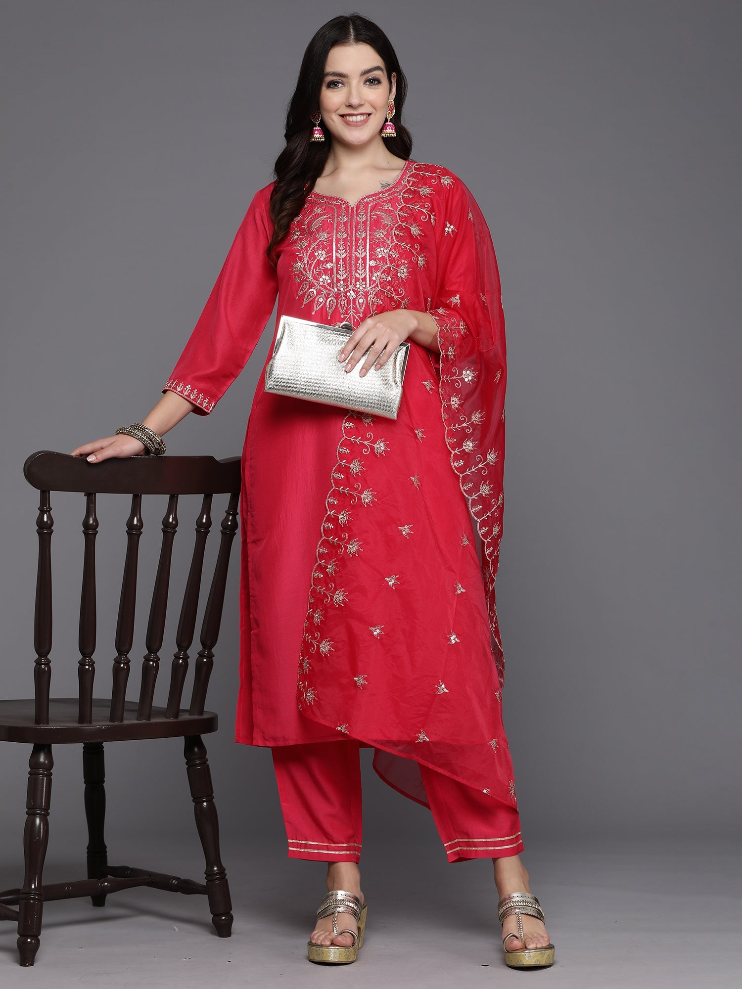 Women's Pink Silk Blend Kurta Set - Taantav