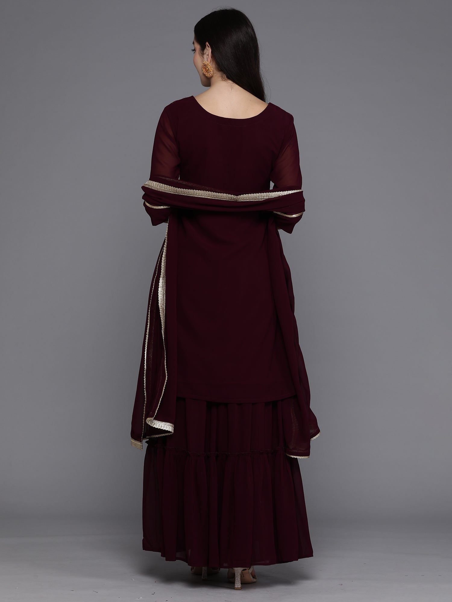 Women's Burgundy Georgette Kurta Set - Taantav