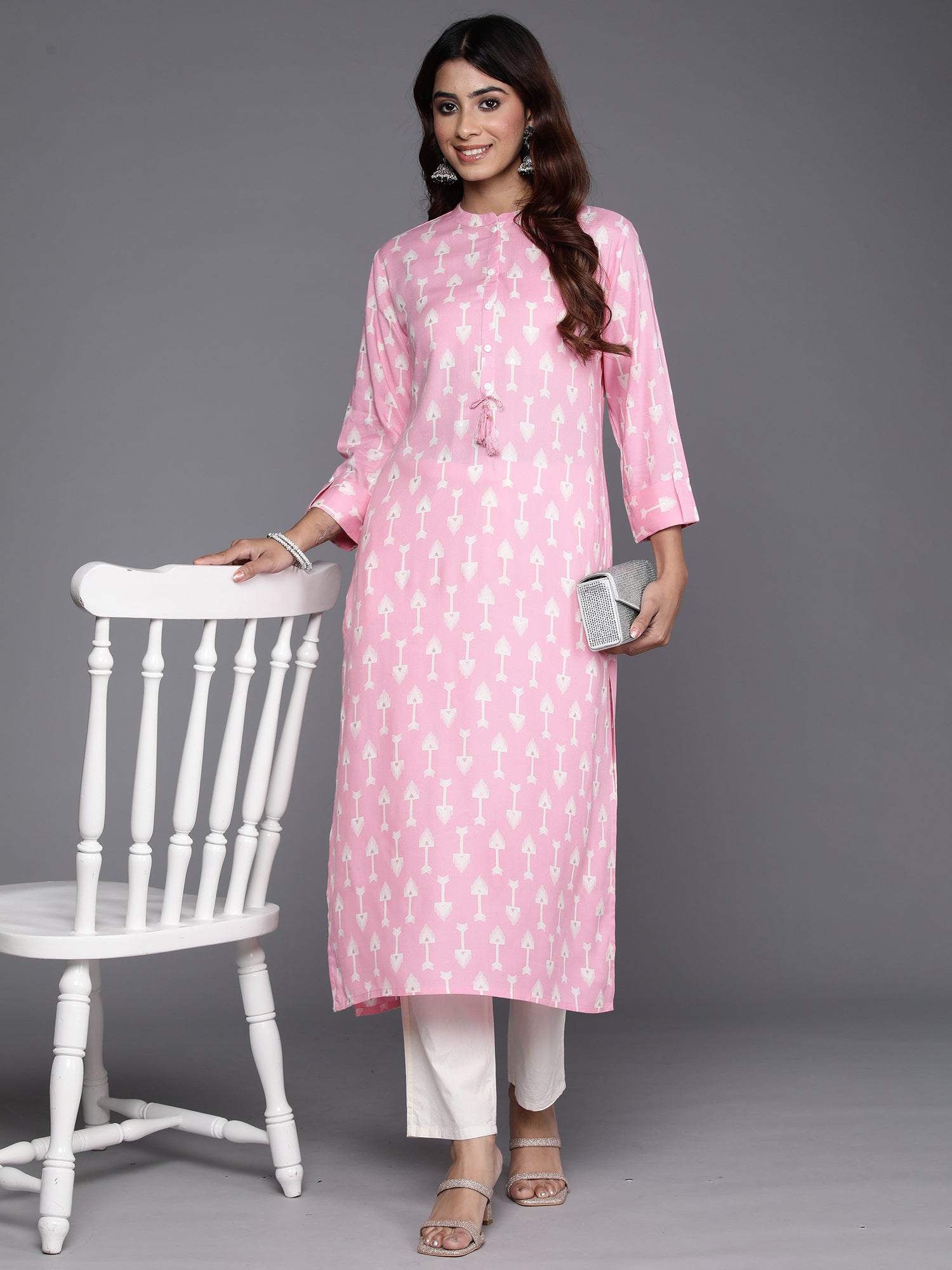 Women's Pink Viscose Rayon Kurta - Taantav