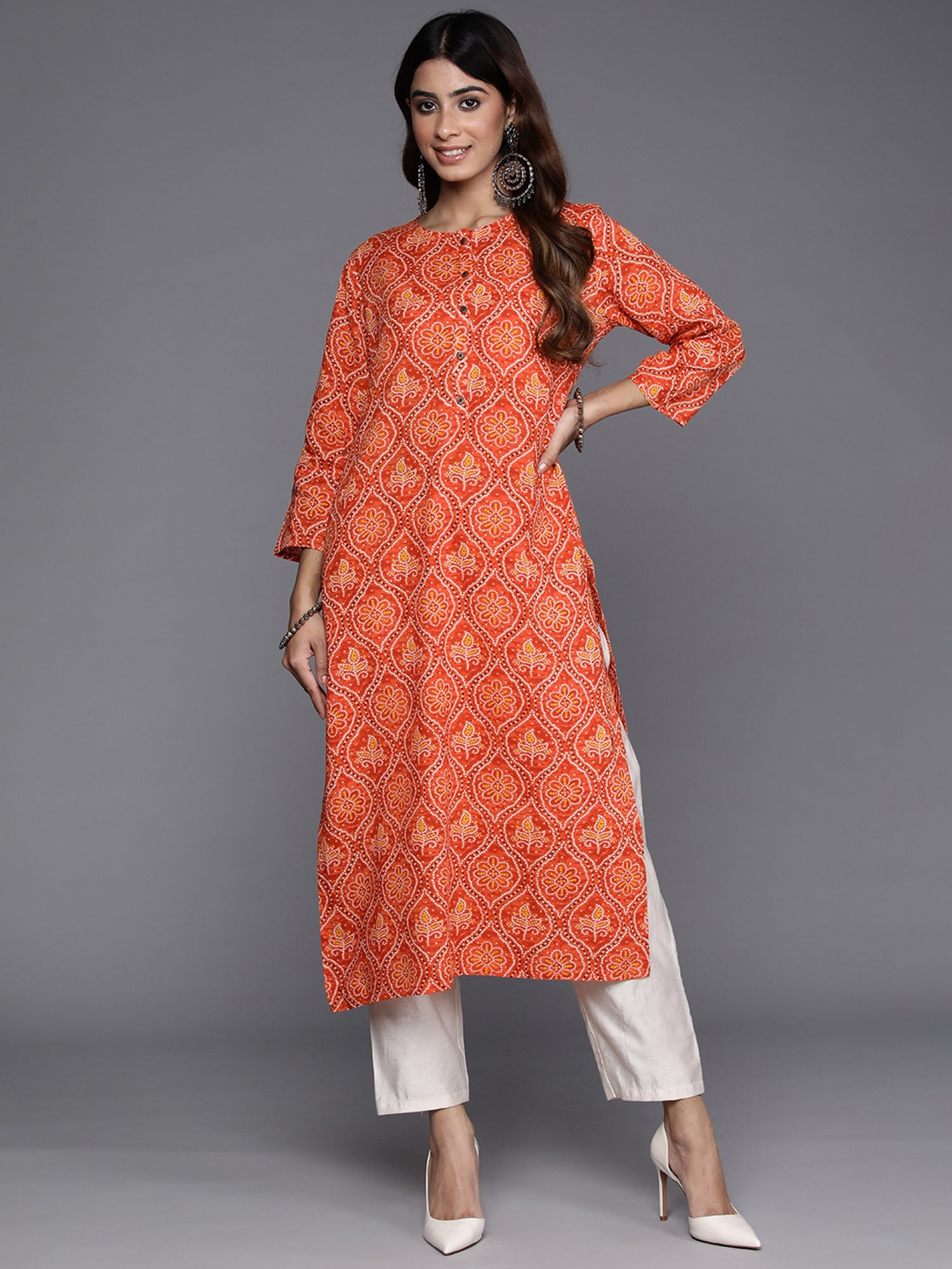 Women's Orange Viscose Rayon Kurta - Taantav