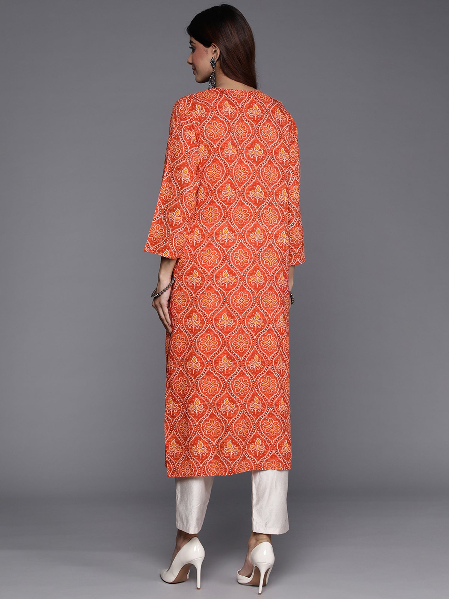 Women's Orange Viscose Rayon Kurta - Taantav