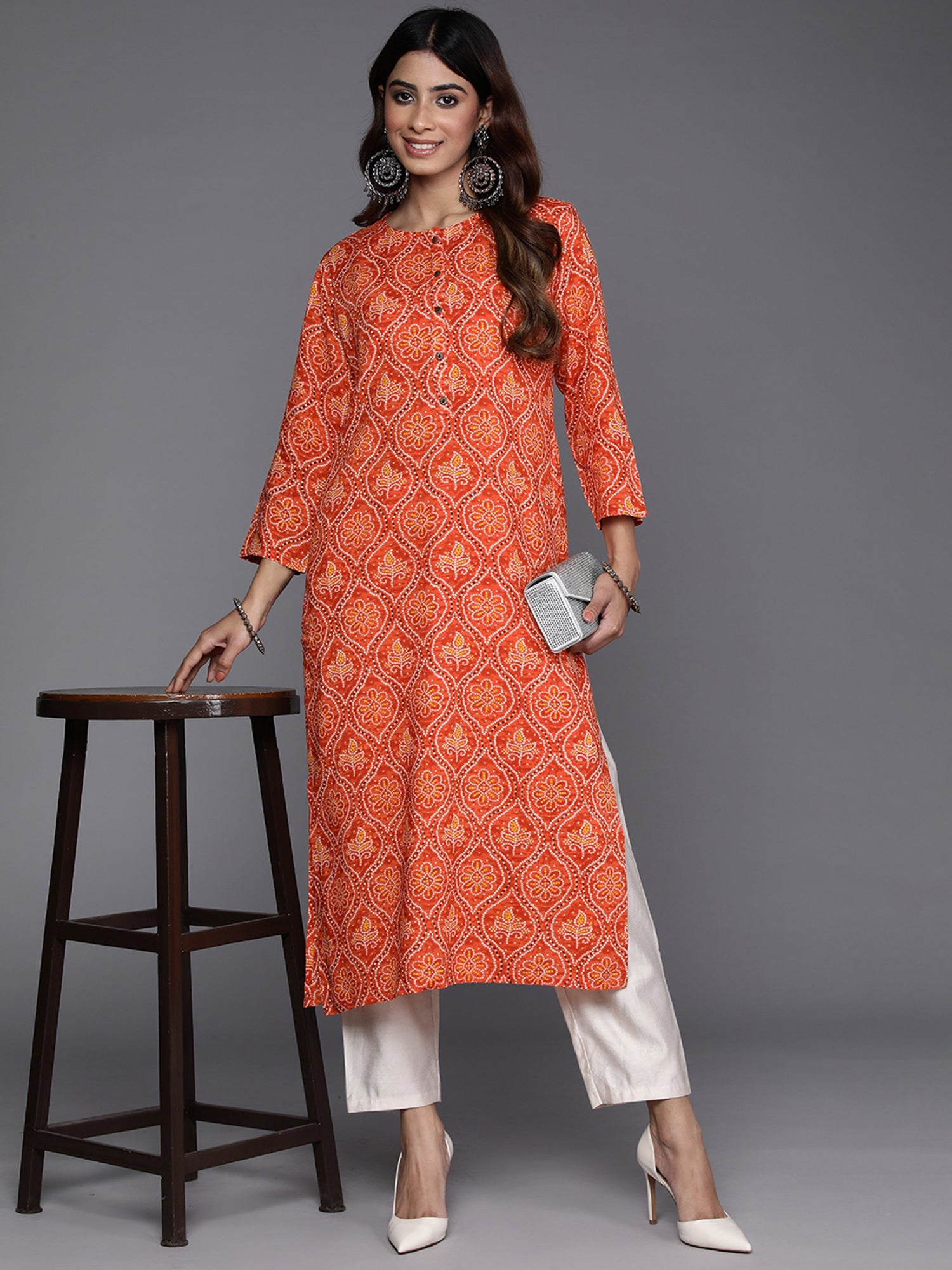 Women's Orange Viscose Rayon Kurta - Taantav