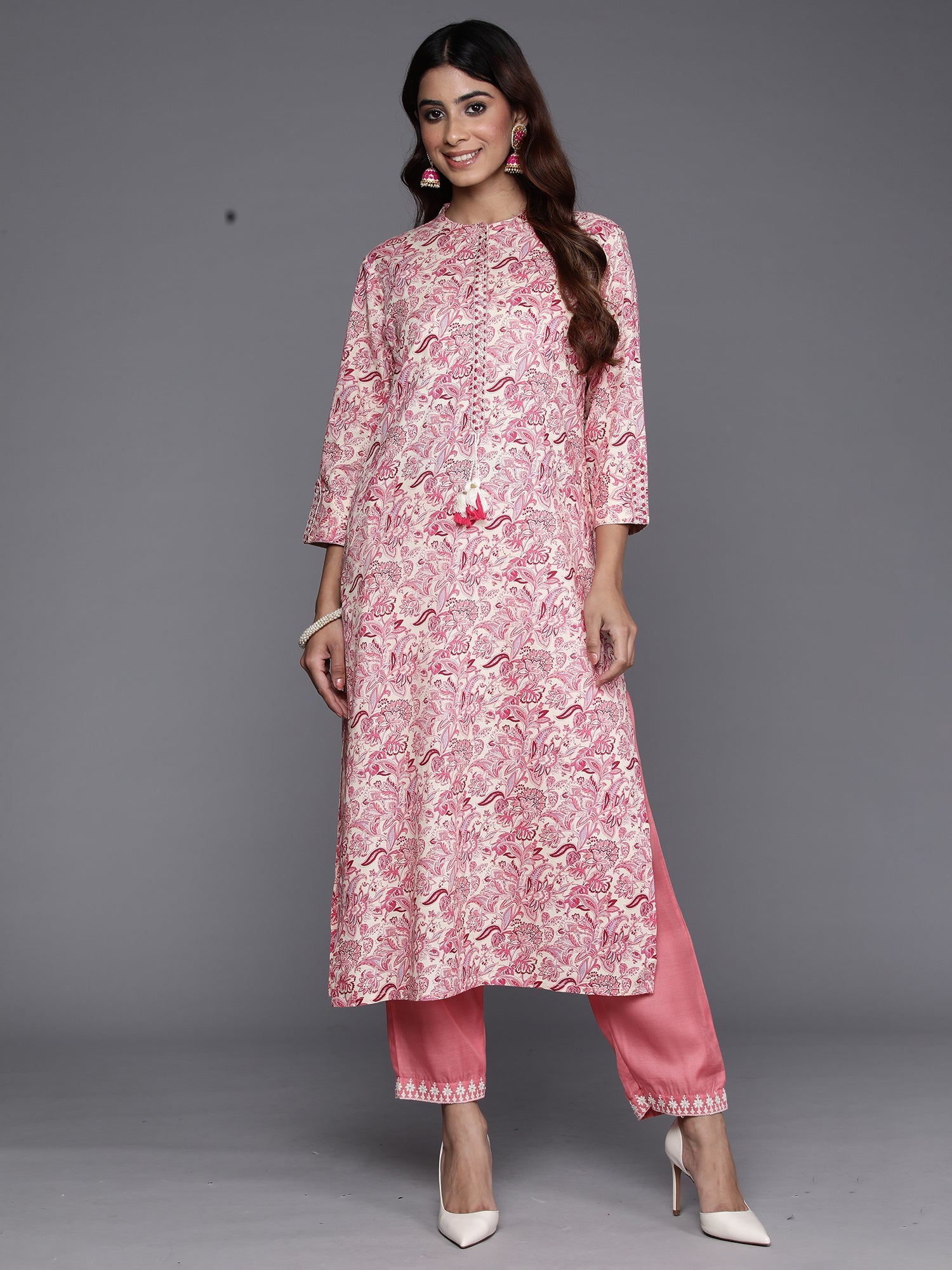 Women's Pink Viscose Rayon Kurta - Taantav