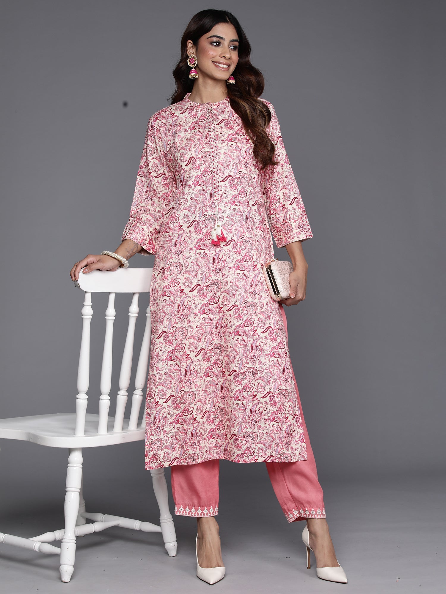 Women's Pink Viscose Rayon Kurta - Taantav