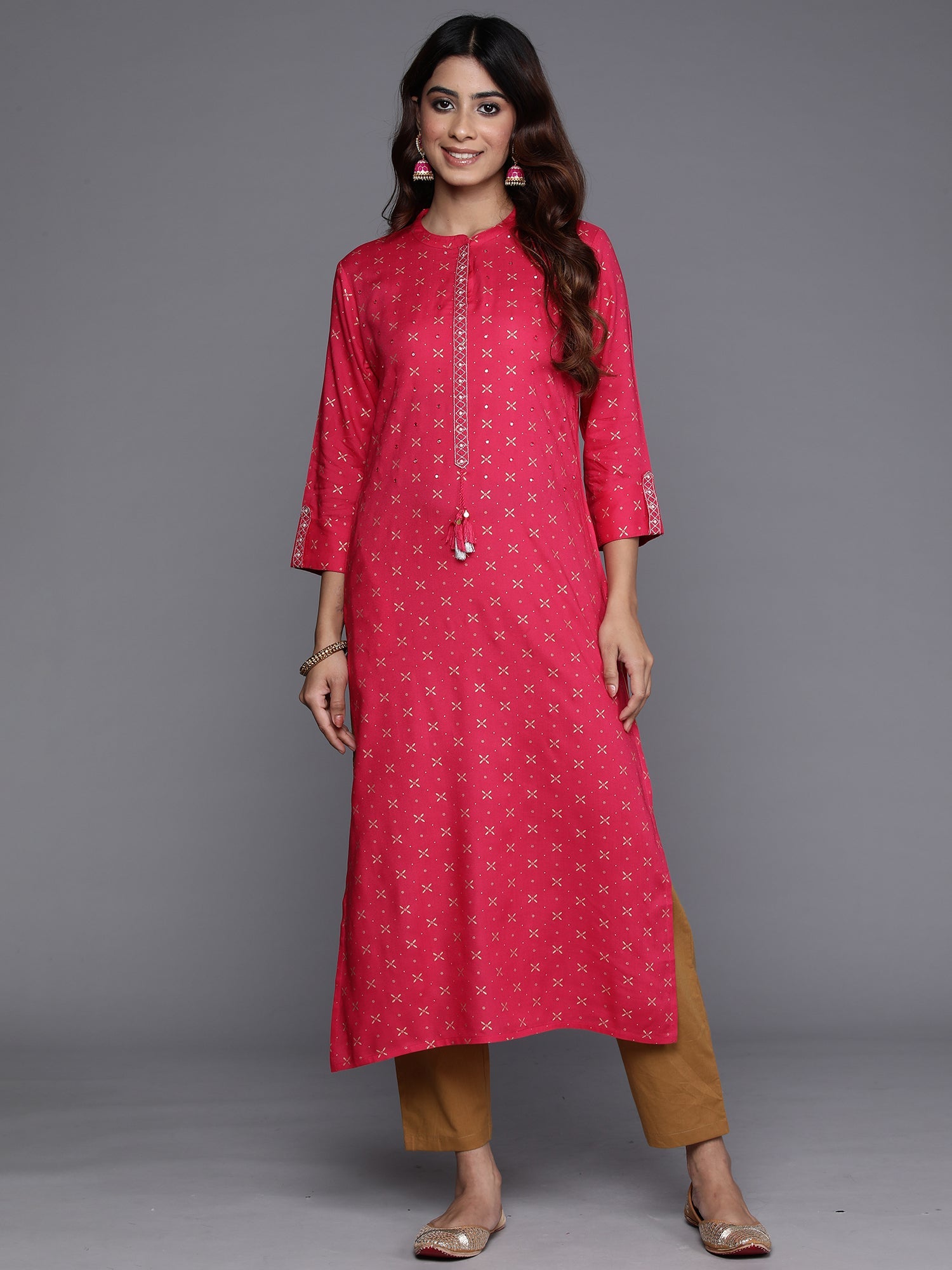 Women's Pink Viscose Rayon Kurta - Taantav