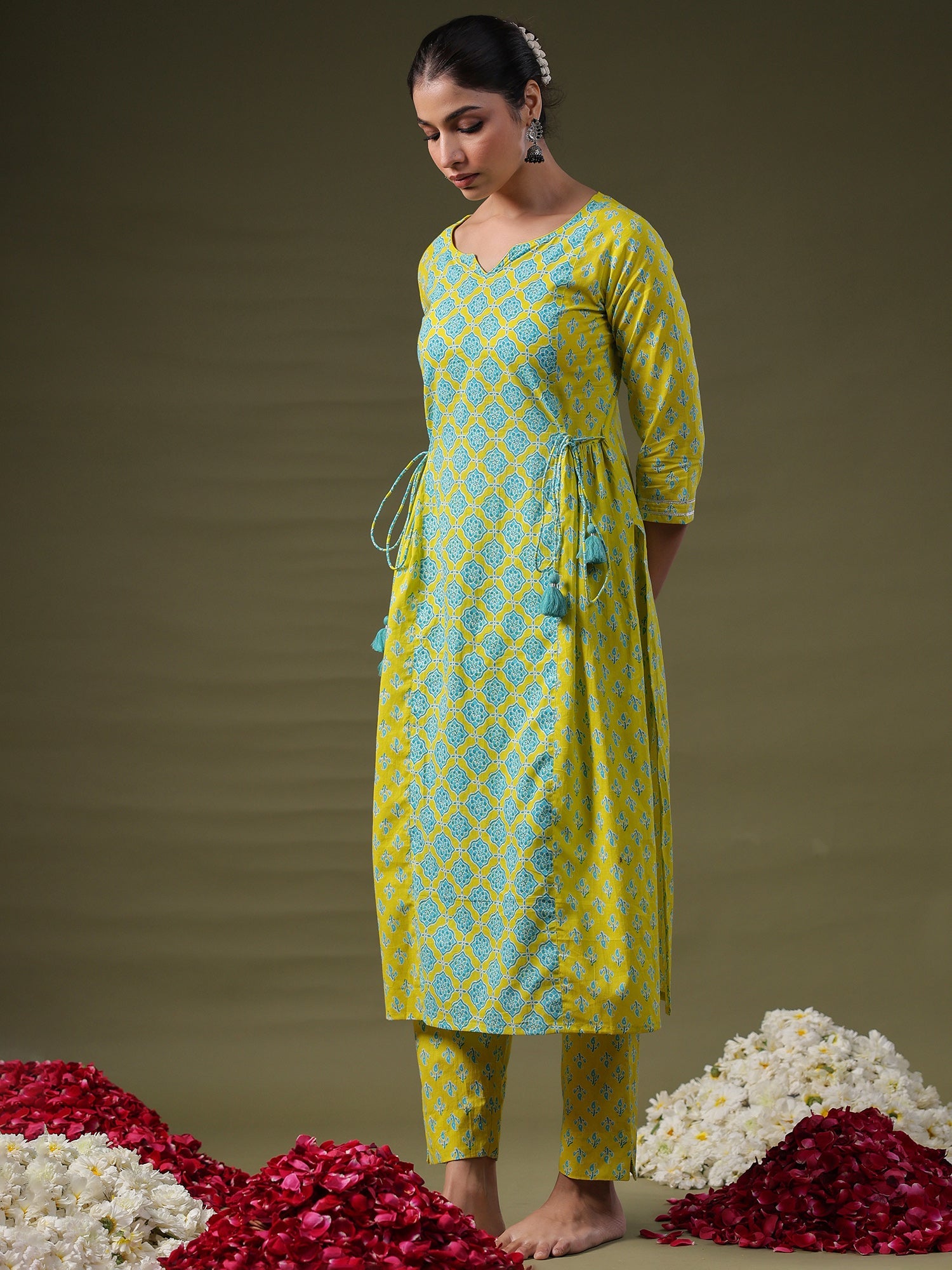 Women's Green Pure Cotton Kurta Set - Taantav