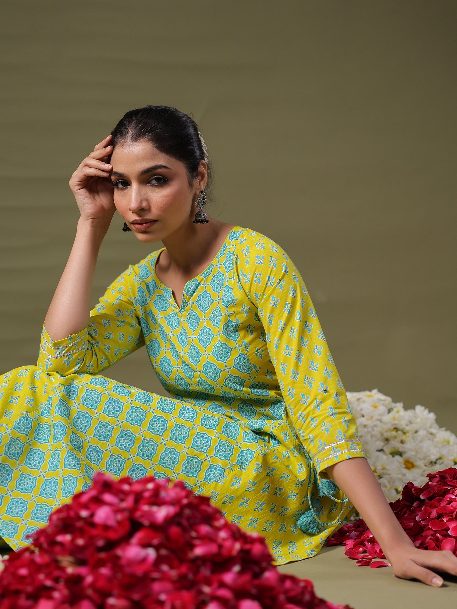 Women's Green Pure Cotton Kurta Set - Taantav