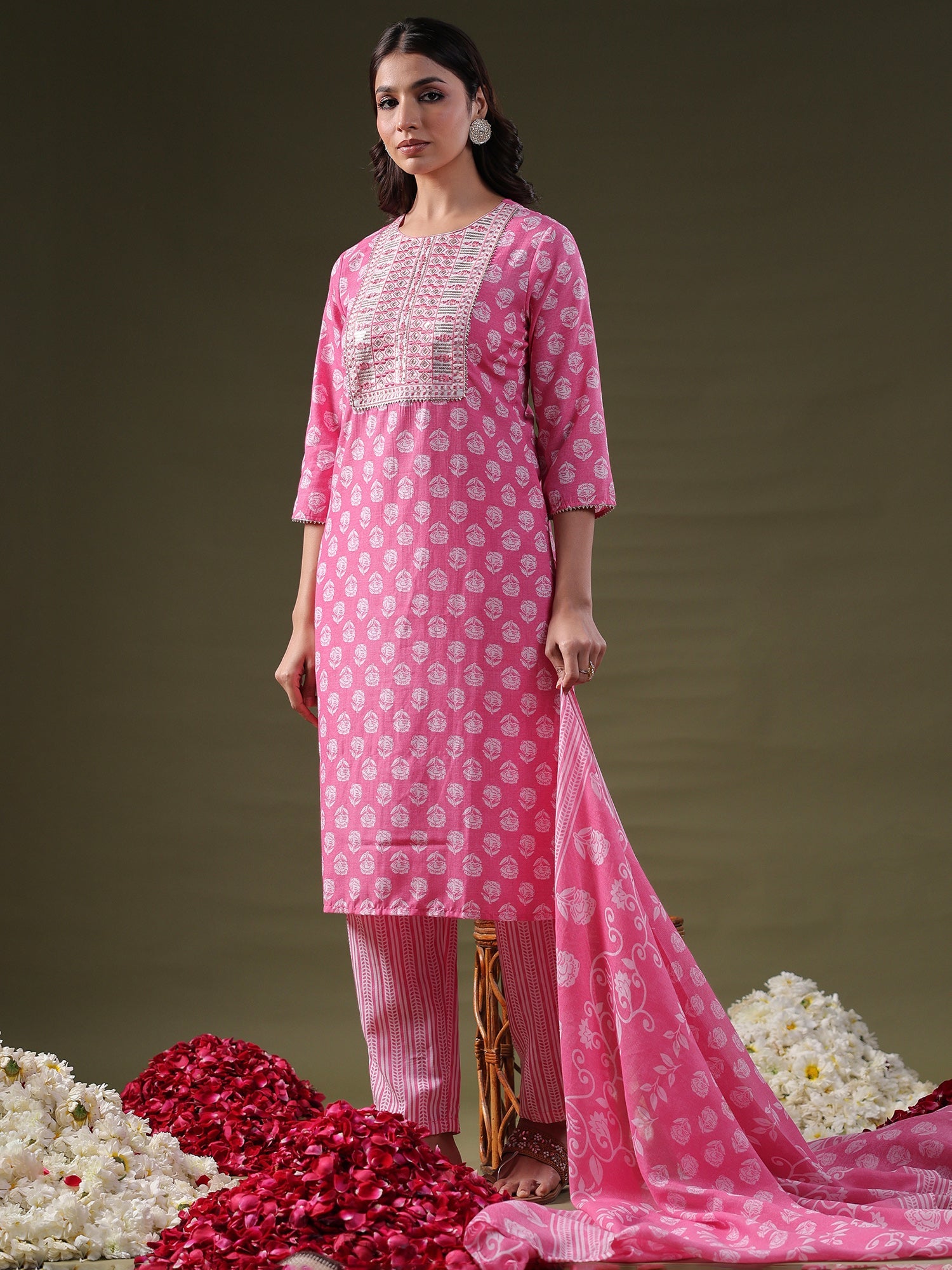 Women's Pink Pure Cotton Kurta Set - Taantav