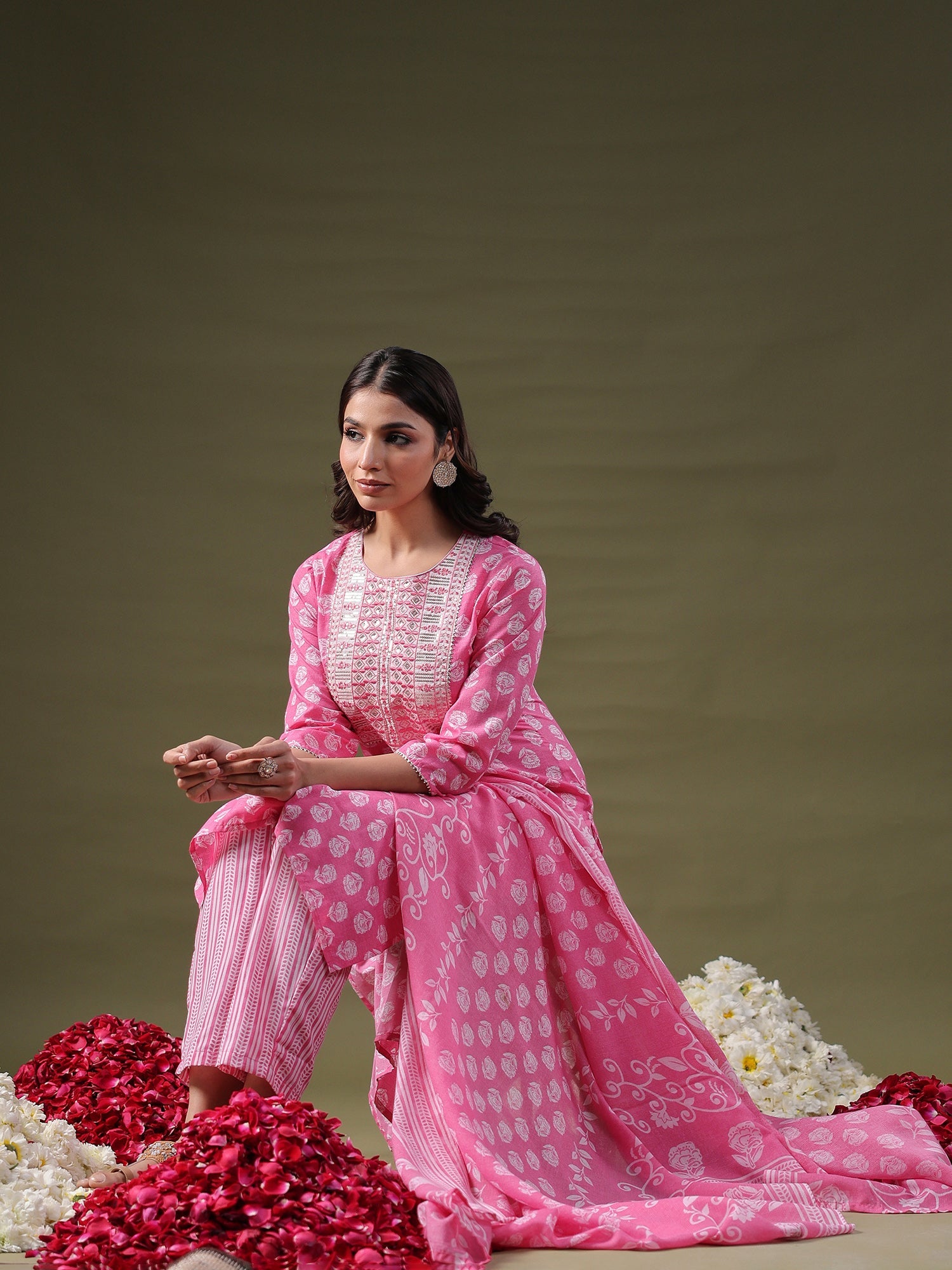 Women's Pink Pure Cotton Kurta Set - Taantav