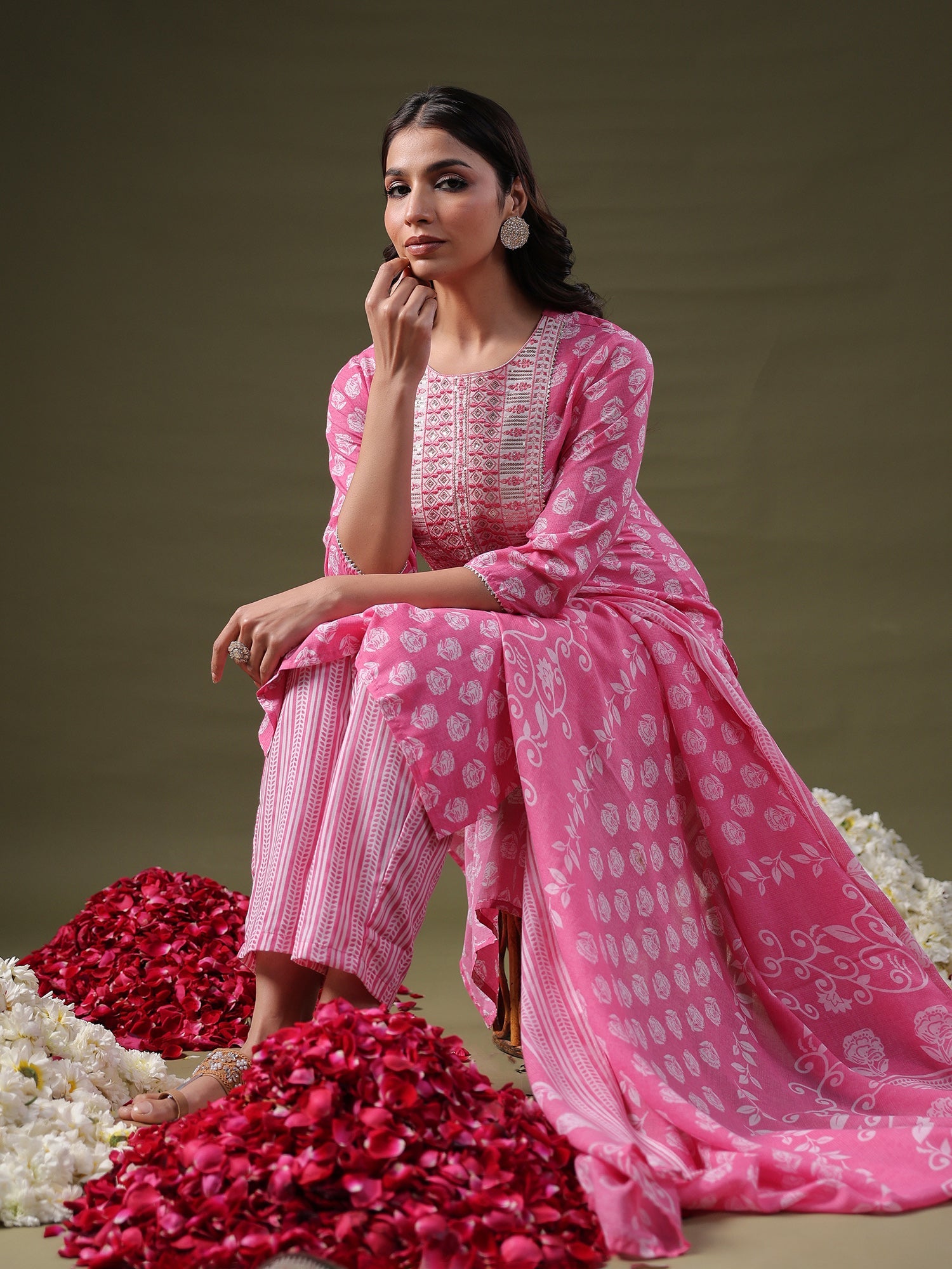 Women's Pink Pure Cotton Kurta Set - Taantav