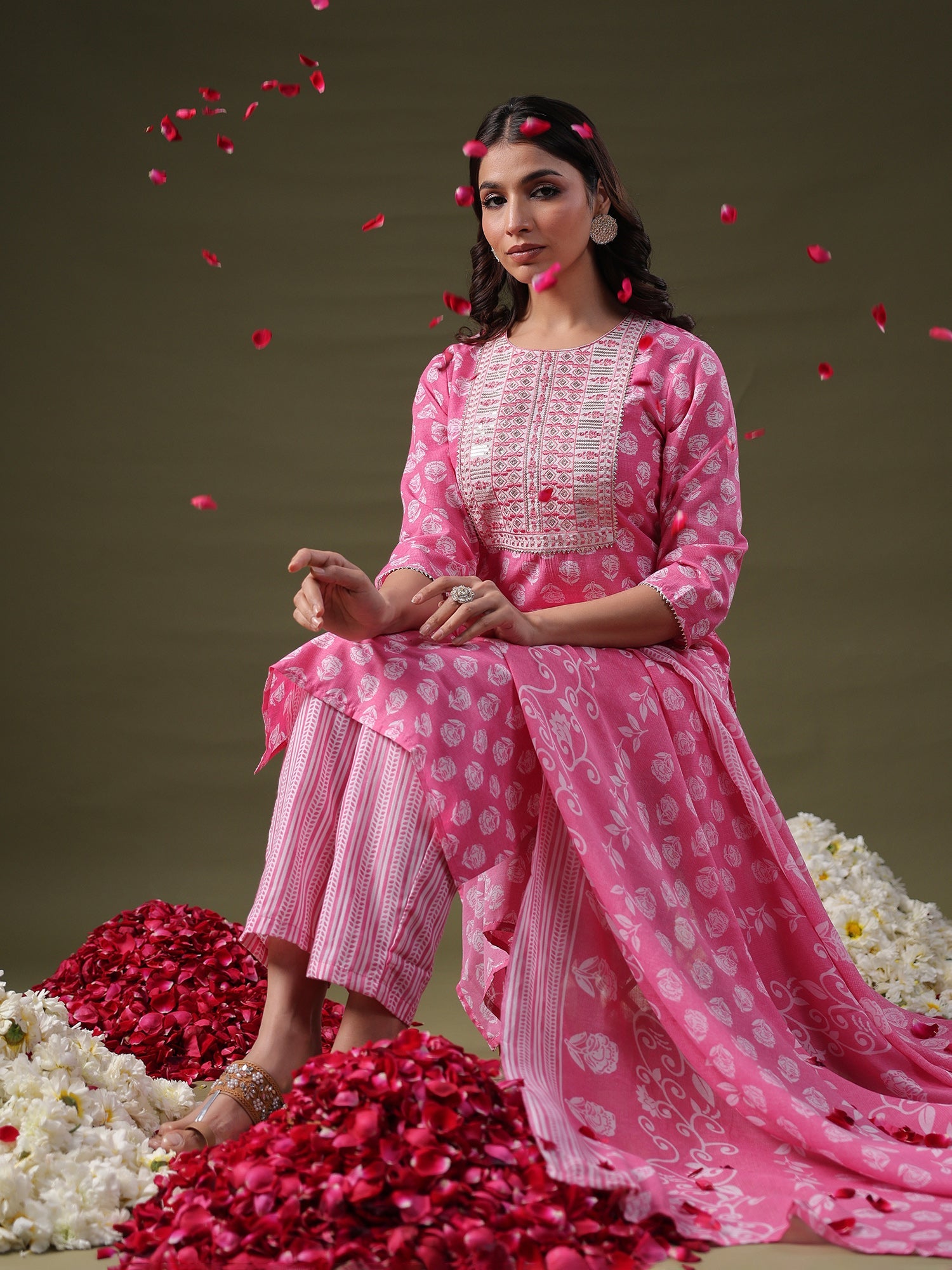 Women's Pink Pure Cotton Kurta Set - Taantav