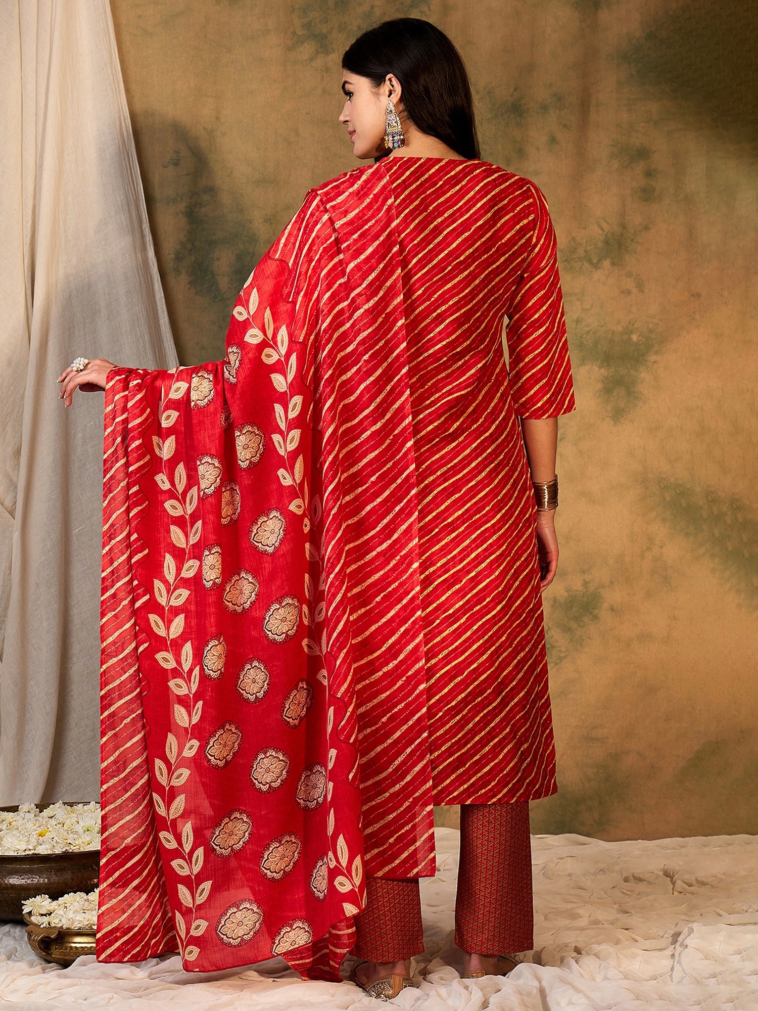 Women's Red Pure Cotton Kurta Set - Taantav