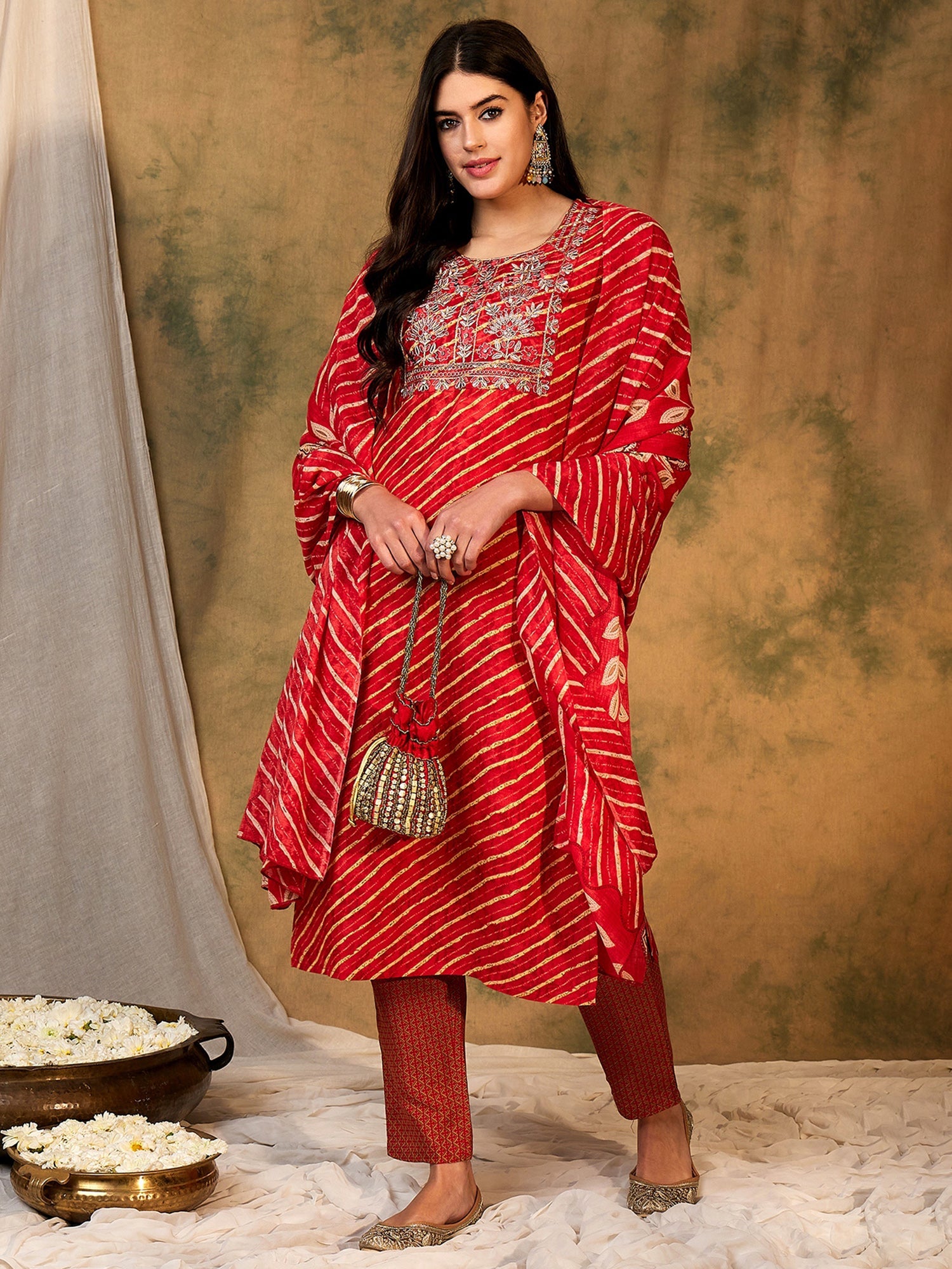 Women's Red Pure Cotton Kurta Set - Taantav