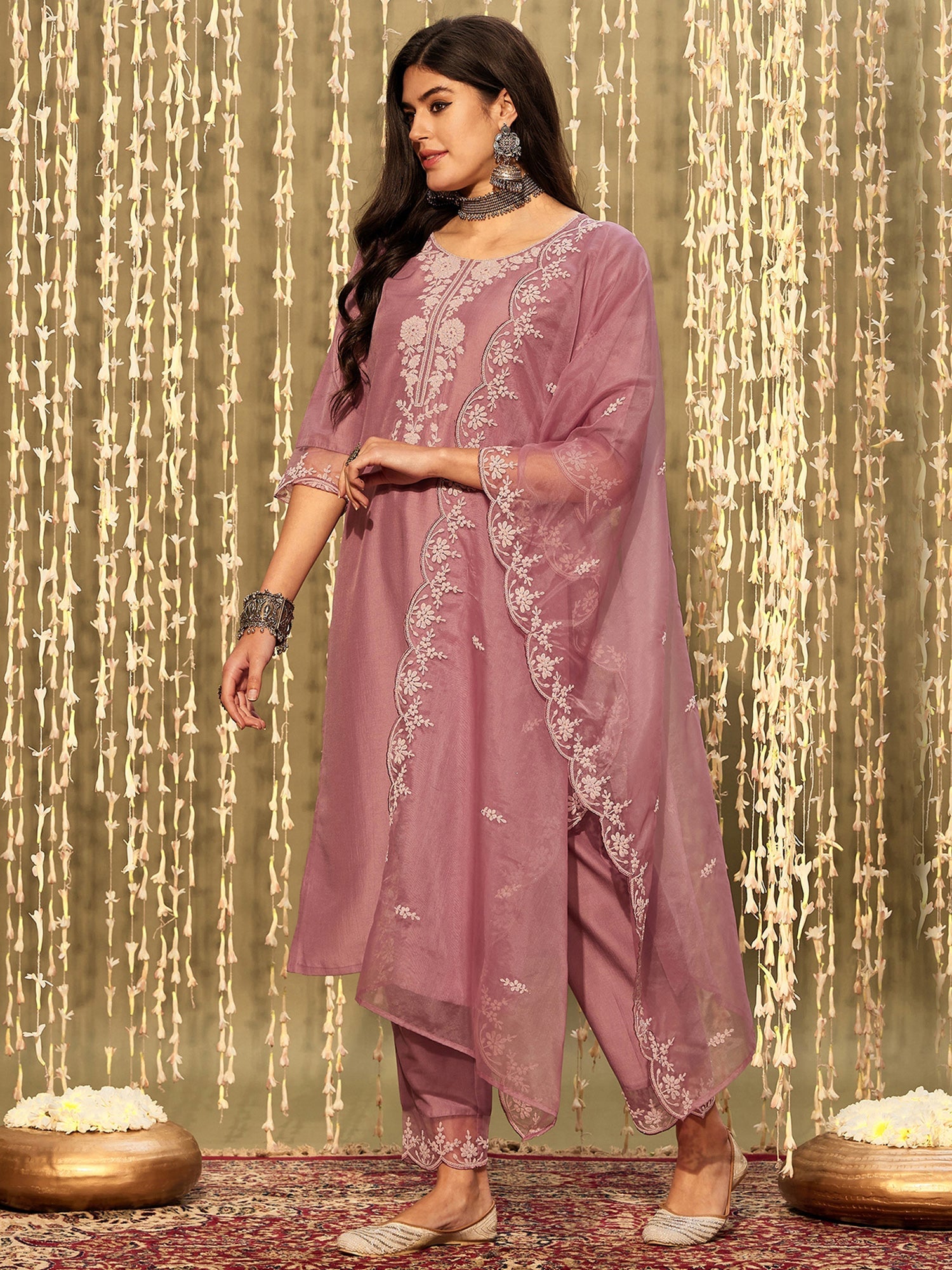 Women's Mauve Silk Blend Kurta Set - Taantav