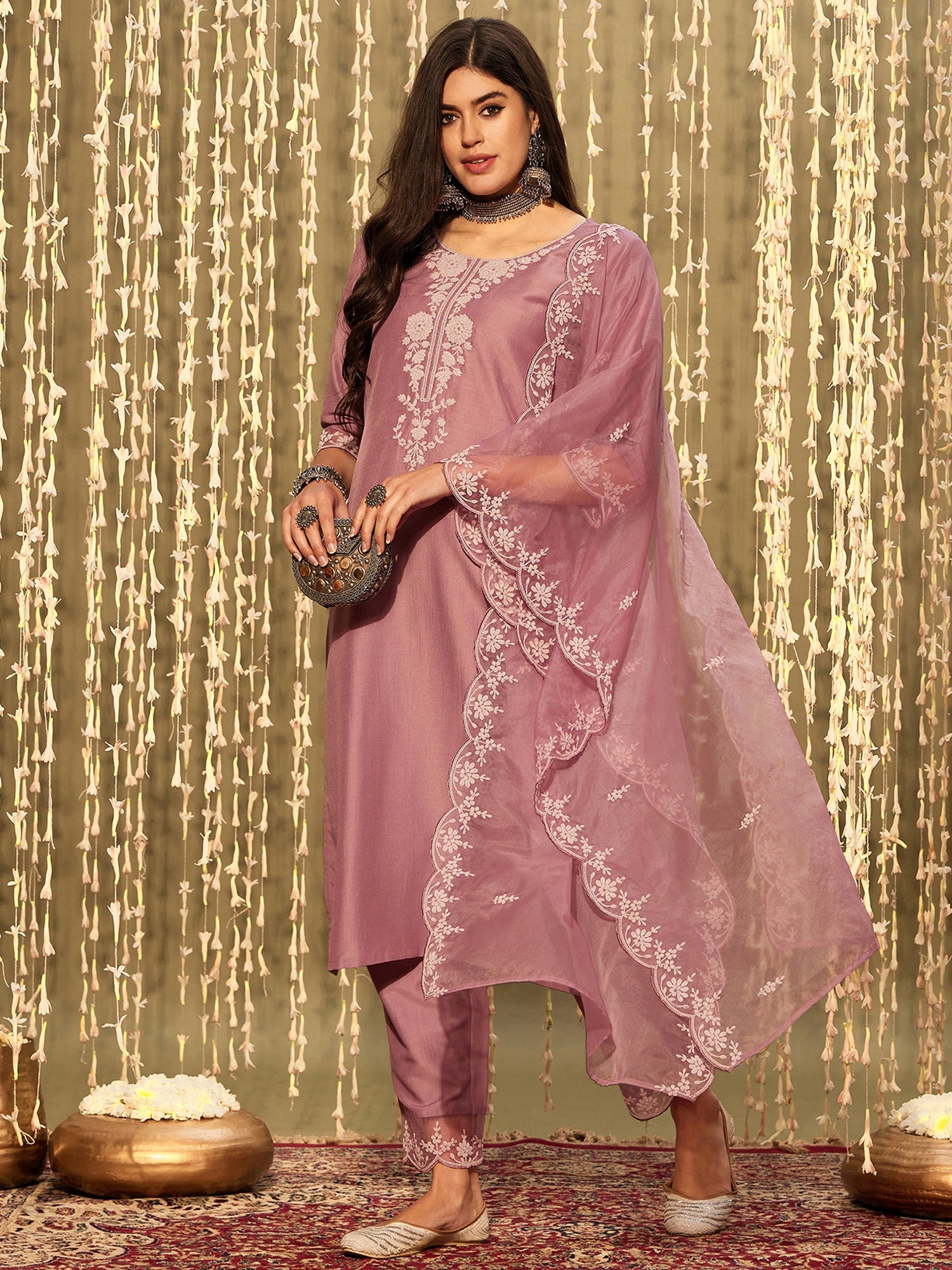 Women's Mauve Silk Blend Kurta Set - Taantav