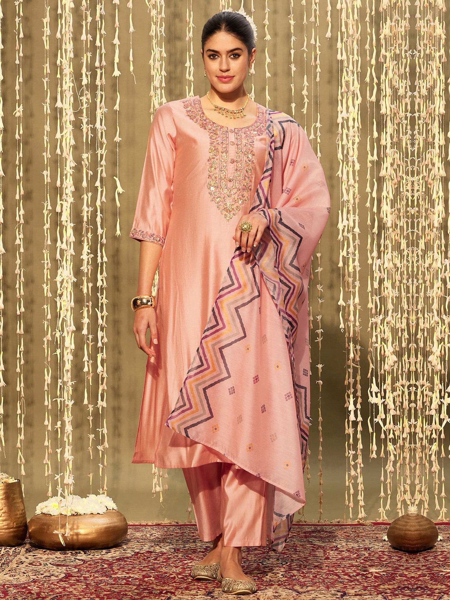 Women's Pink Liva Kurta Set - Taantav