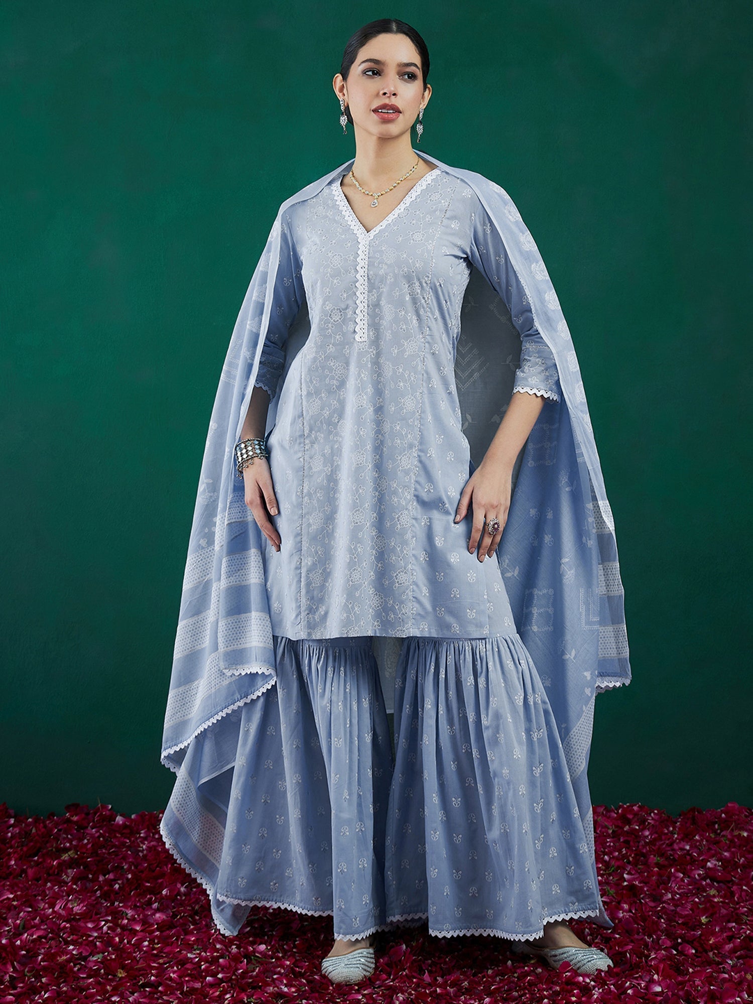 Women's Blue Pure Cotton Kurta Set - Taantav