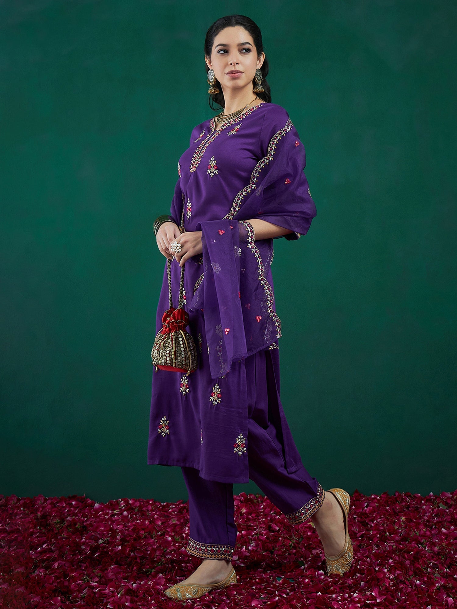 Women's Purple Silk Blend Kurta Set - Taantav