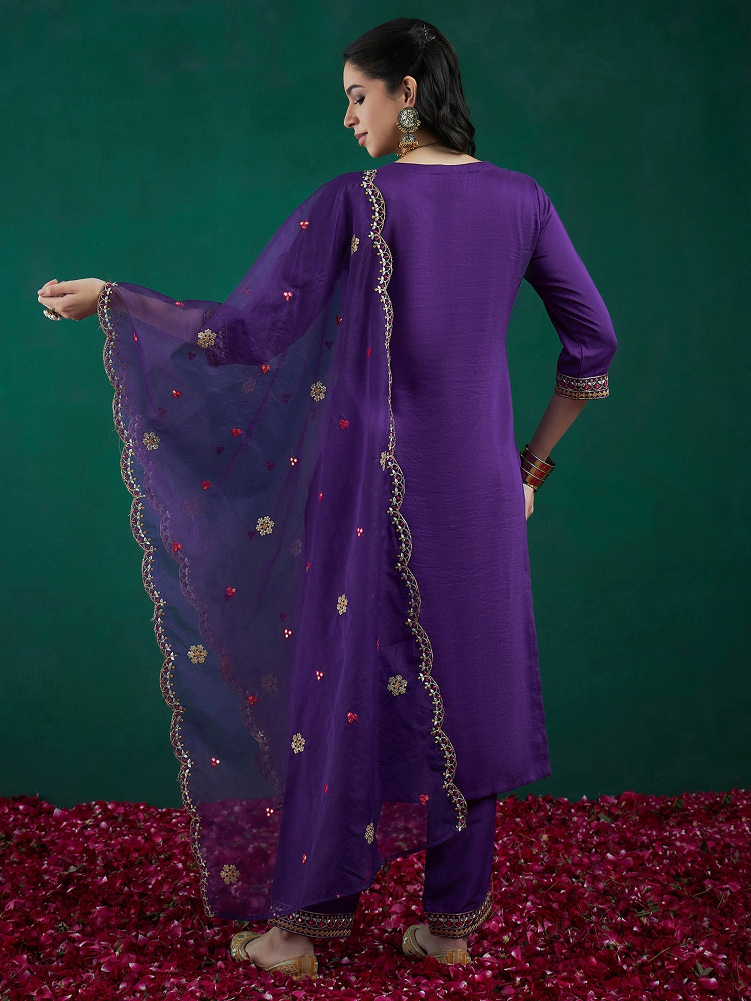 Women's Purple Silk Blend Kurta Set - Taantav