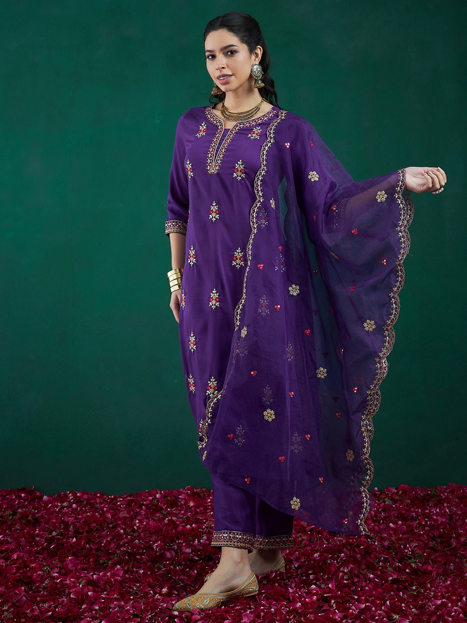 Women's Purple Silk Blend Kurta Set - Taantav