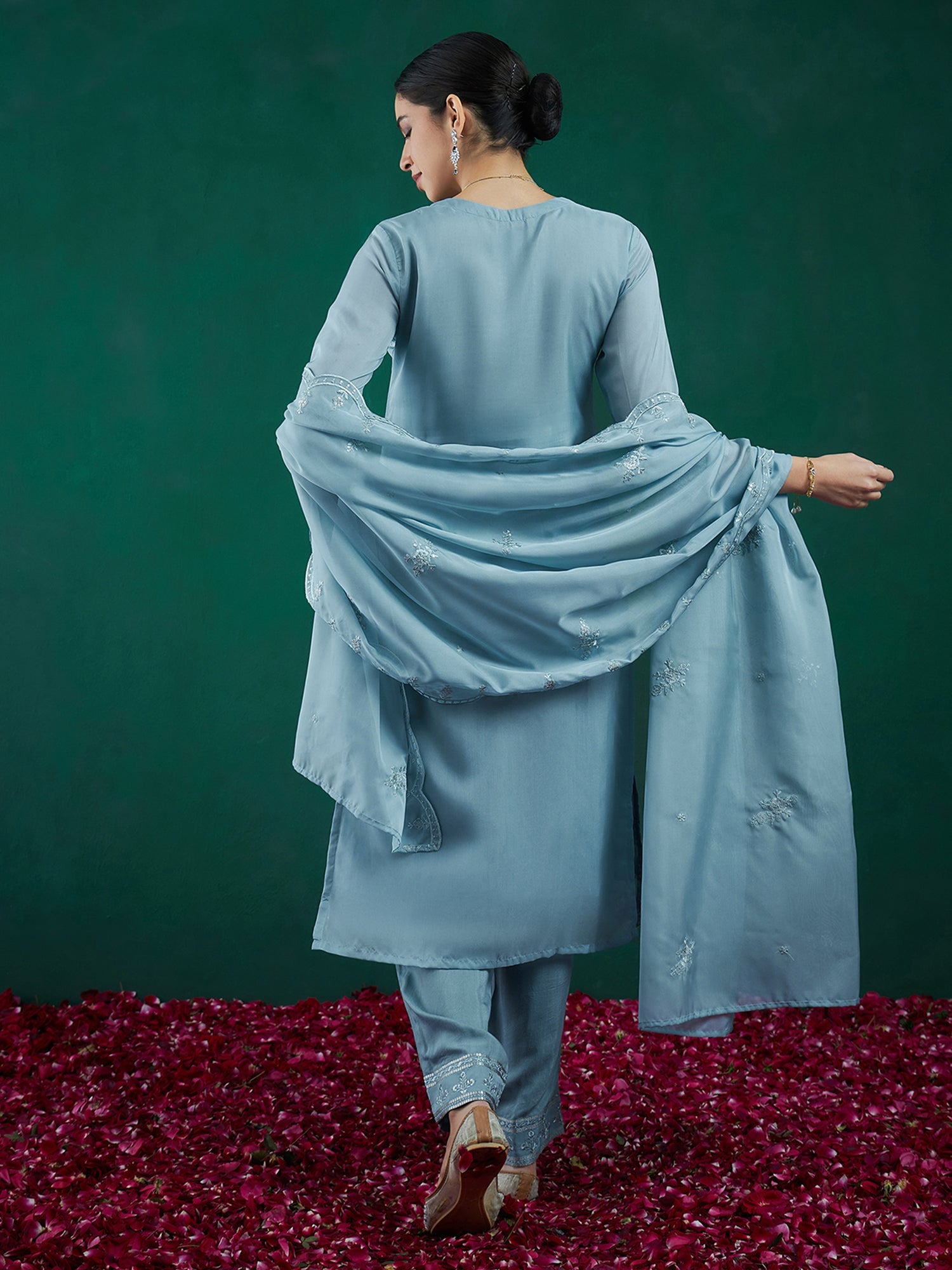 Women's Blue Organza Kurta Set - Taantav