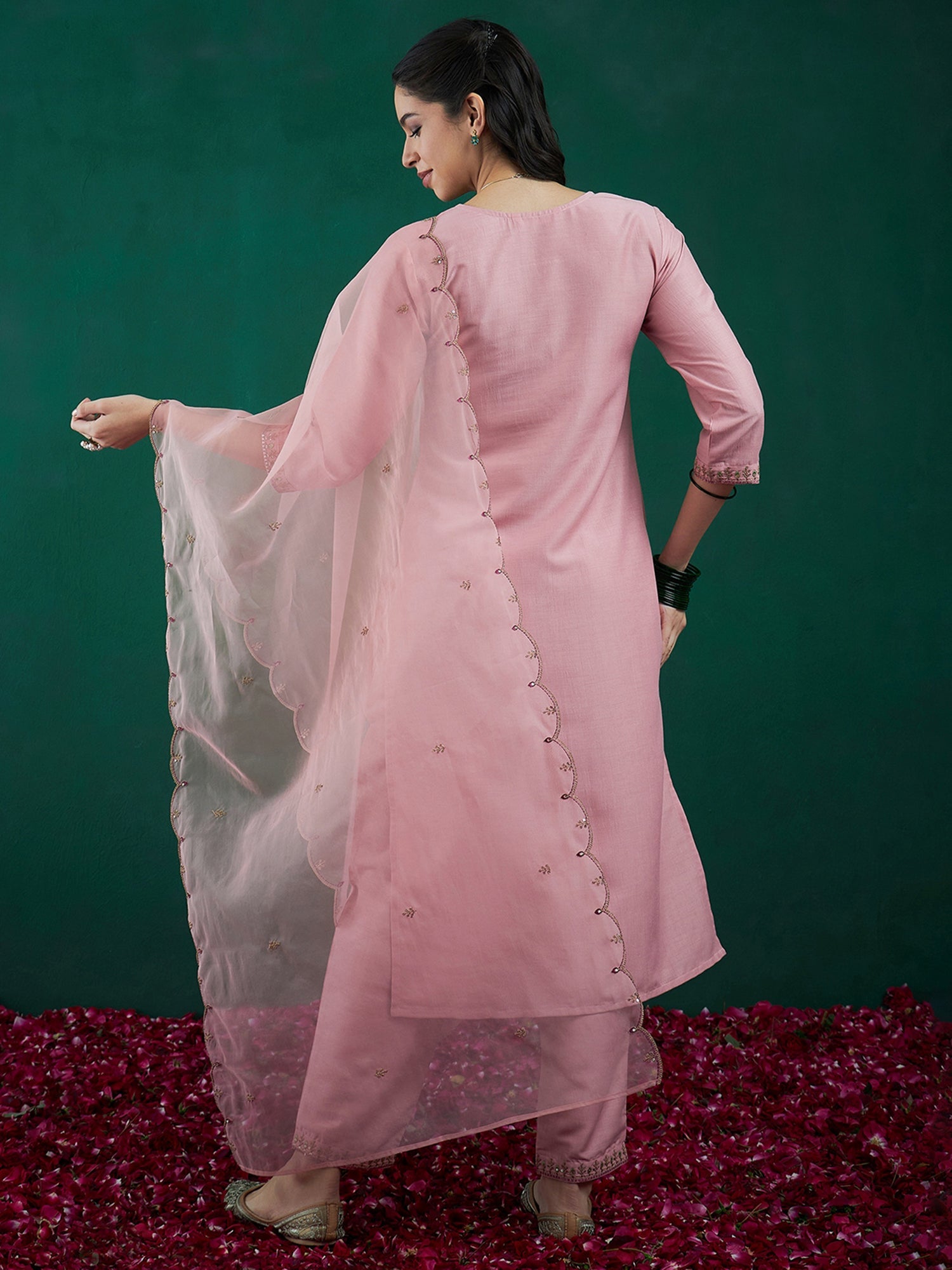 Women's Pink Silk Blend Kurta Set - Taantav