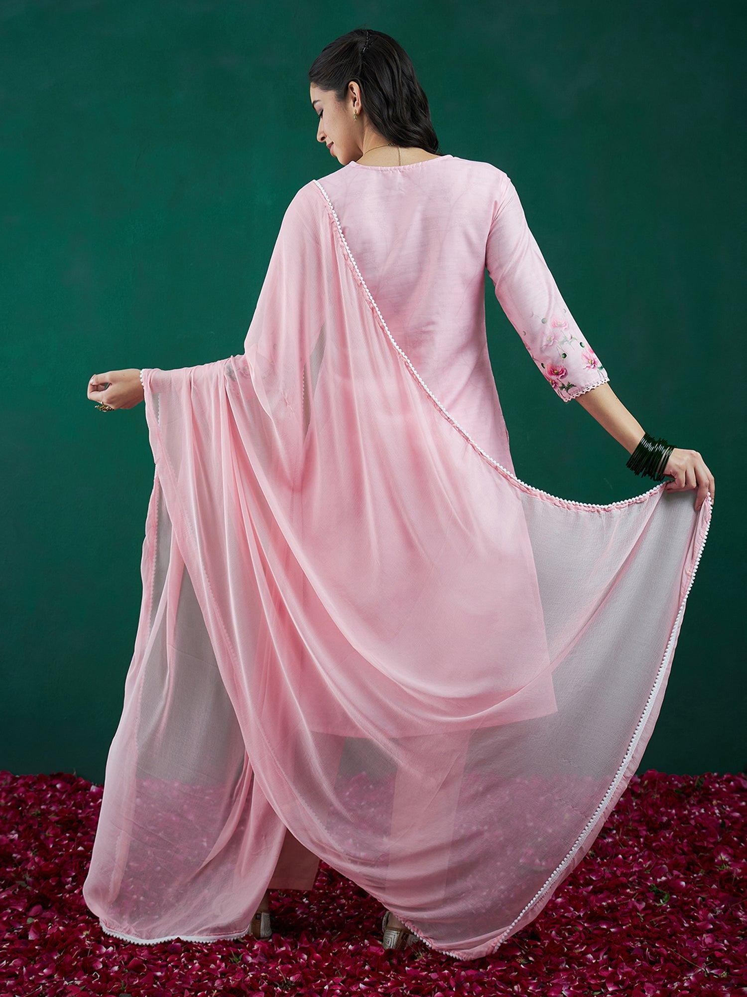 Women's Peach Cotton Blend Kurta Set - Taantav