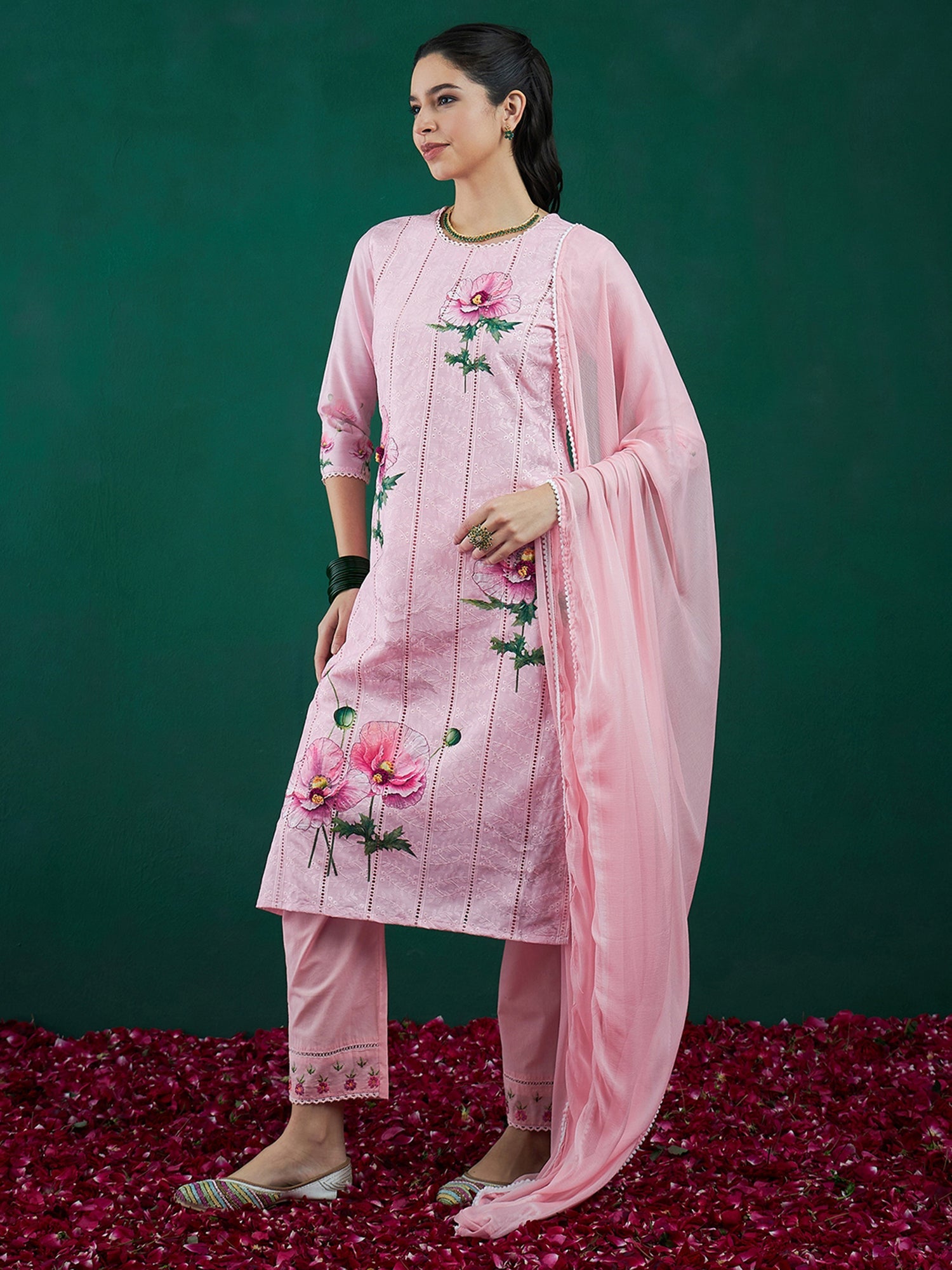 Women's Peach Cotton Blend Kurta Set - Taantav