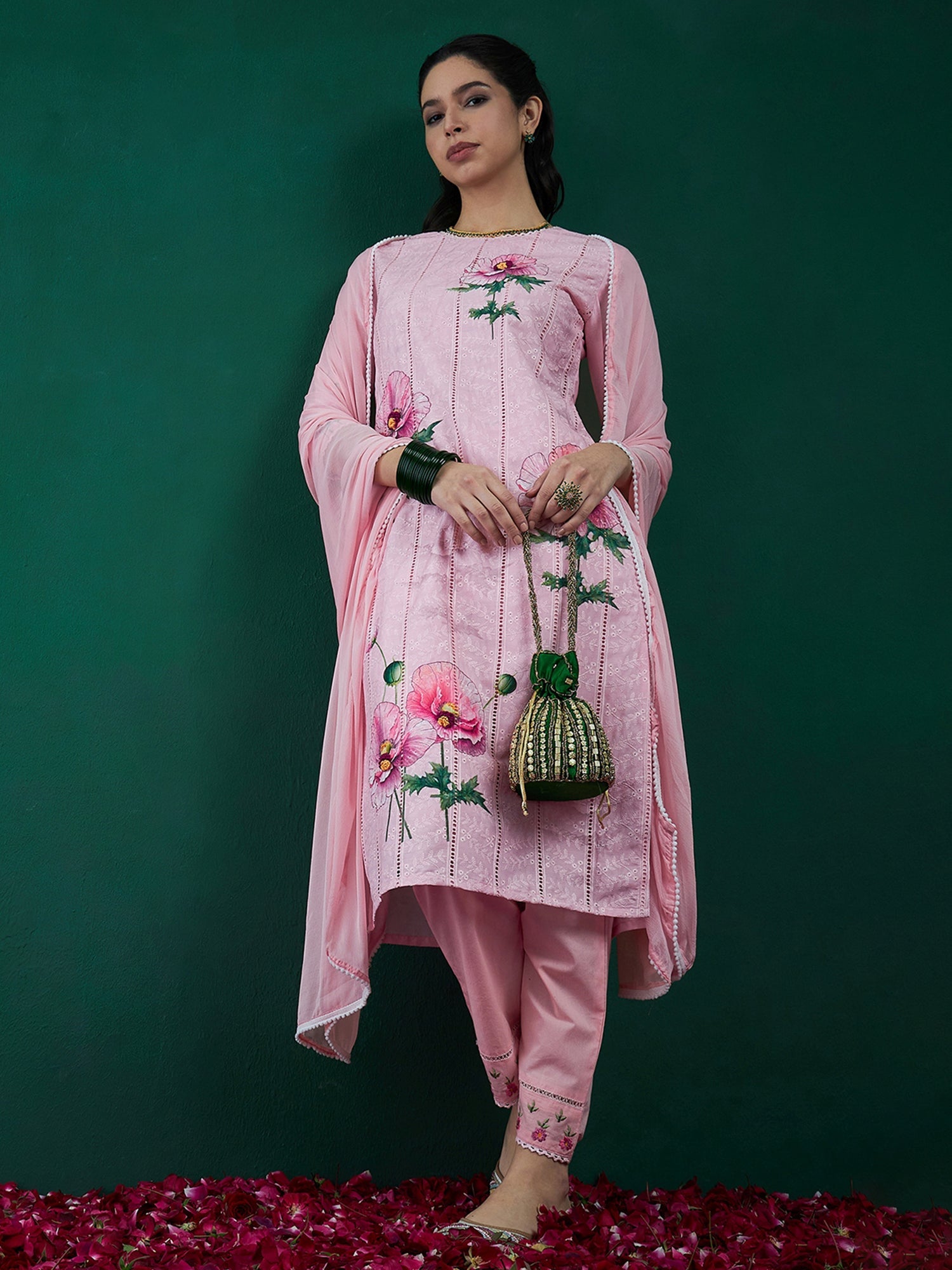 Women's Peach Cotton Blend Kurta Set - Taantav