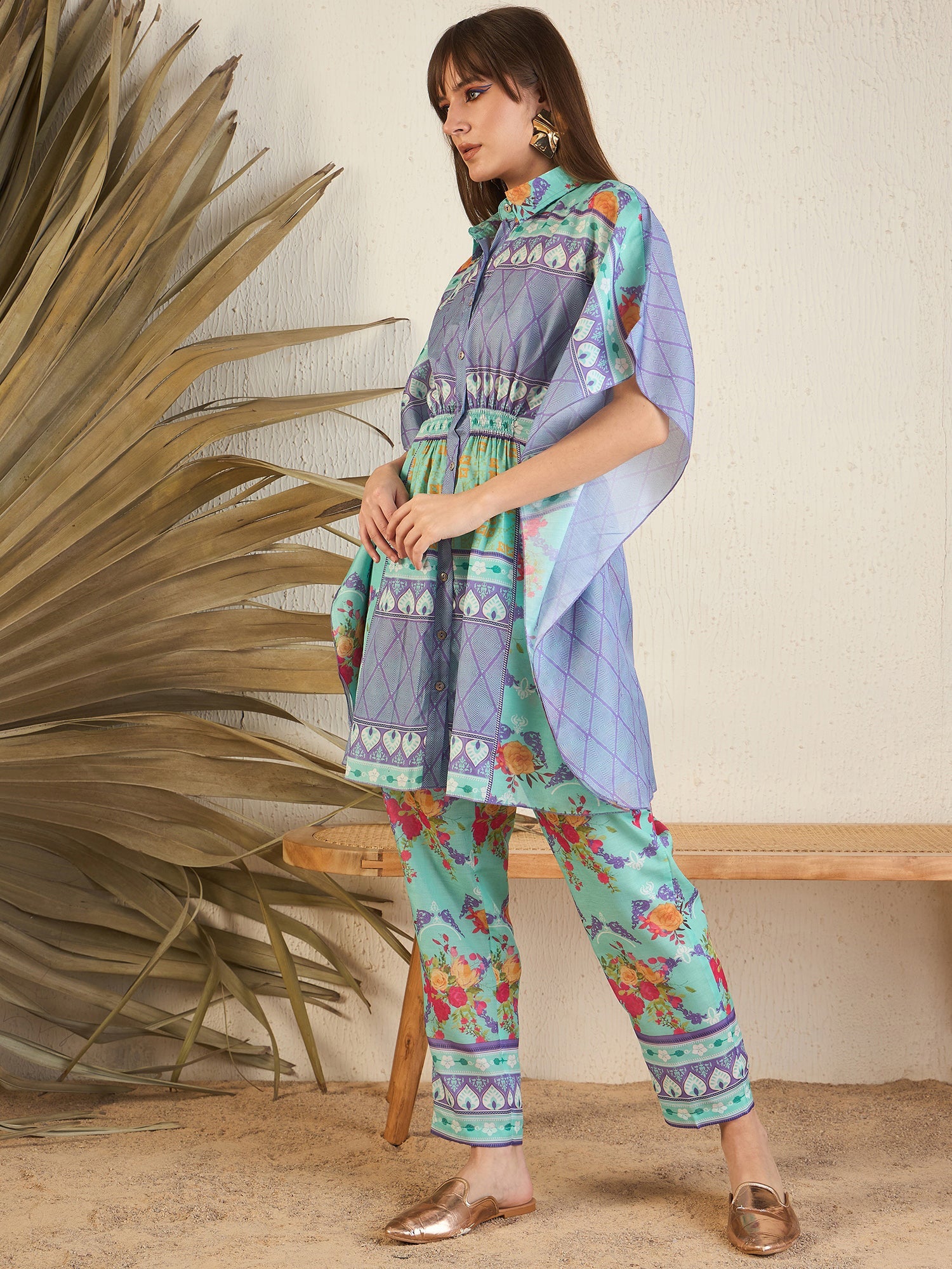 Women's Blue Silk Blend Co-Ord Set - Taantav