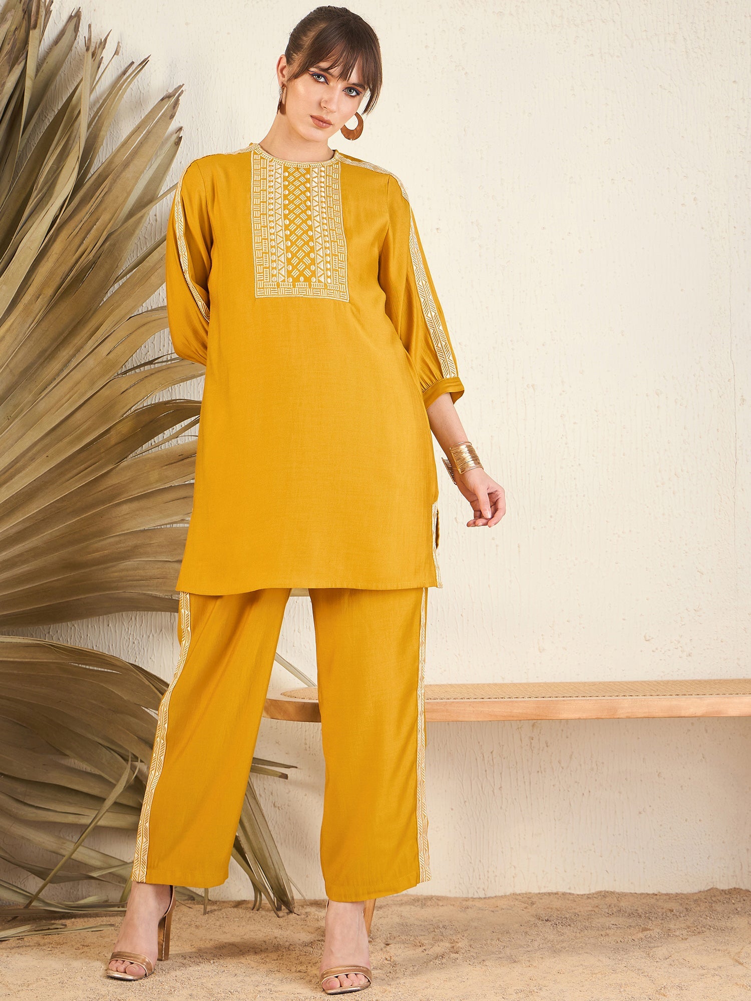 Women's Yellow Viscose Rayon Co-Ord Set - Taantav