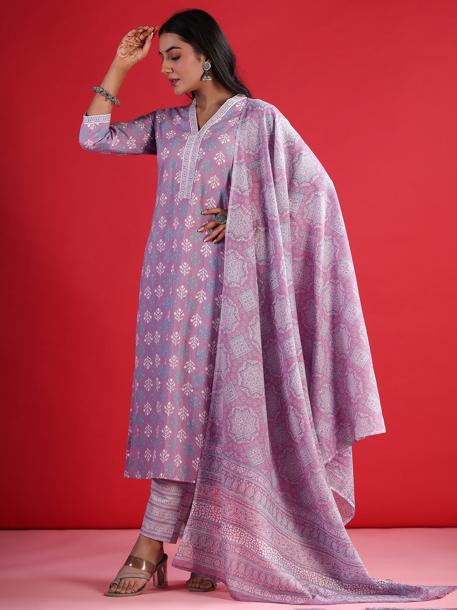 Women's Lavender Pure Cotton Kurta Set - Taantav