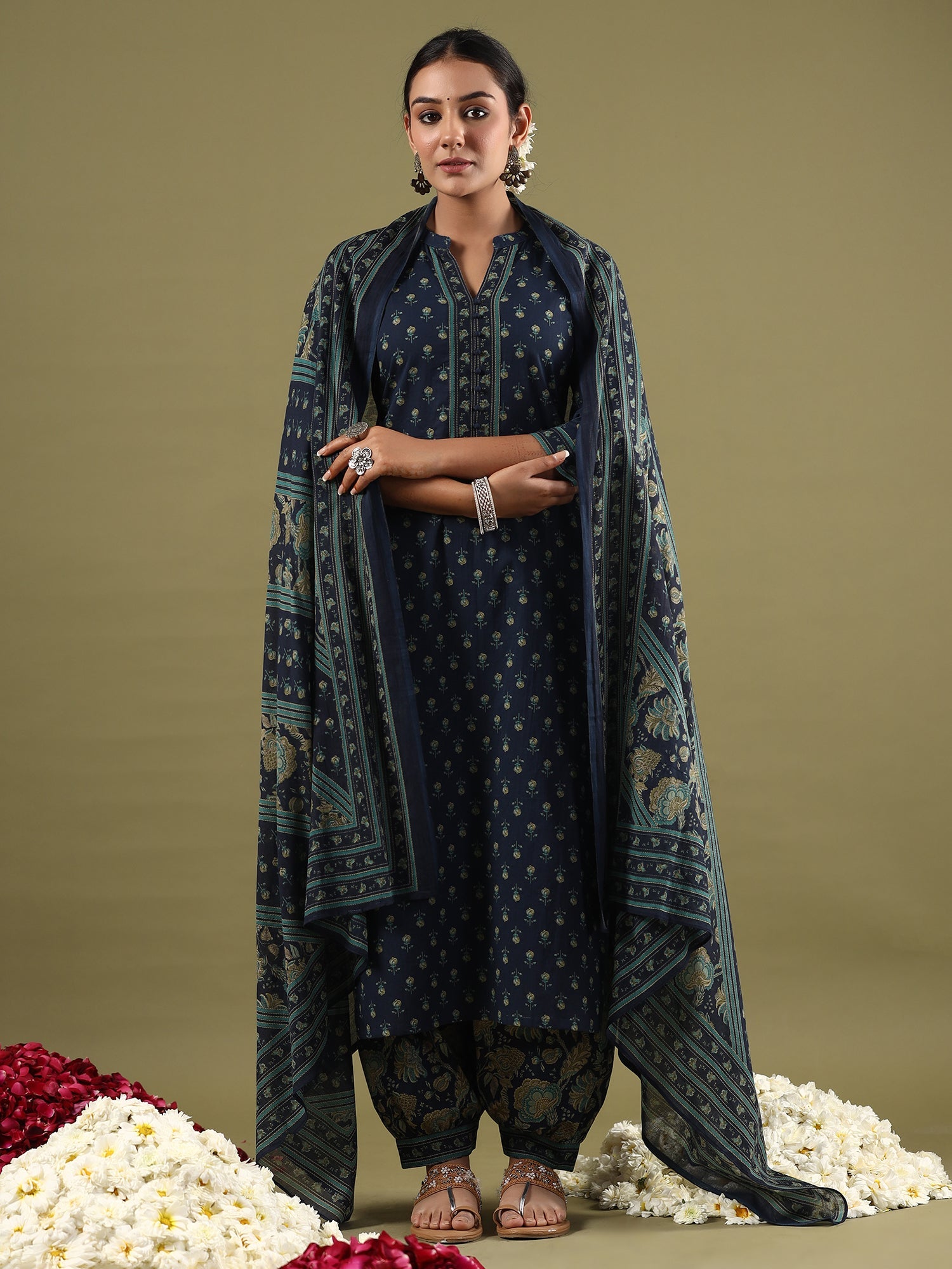 Women's Blue Pure Cotton Kurta Set - Taantav